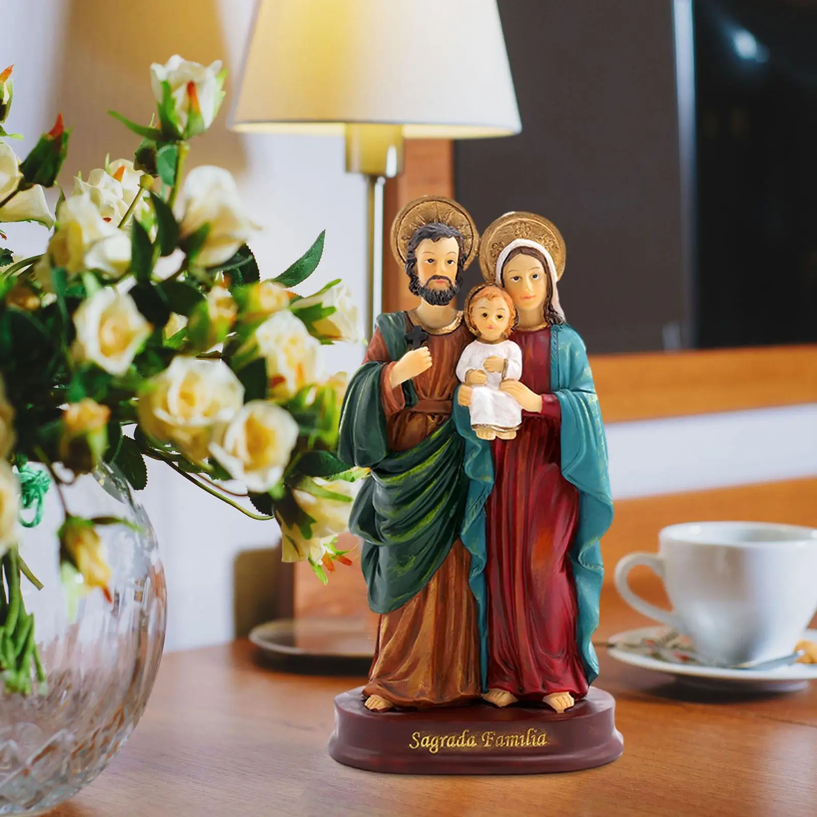 Holy Family Statue Jesus Figurine Art Collectible Nativity Scene Mary Joseph Figures for Shelf Home Living Room Decoration Gift