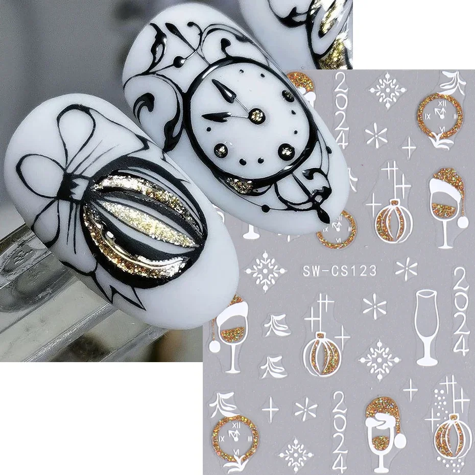 Best of New Year Nail Stickers 2024 Countdown Clock Design Champagne Baubles Shiny Glitter Sliders Nails Star Bow Bell Decals Manicure Reviews & Tips