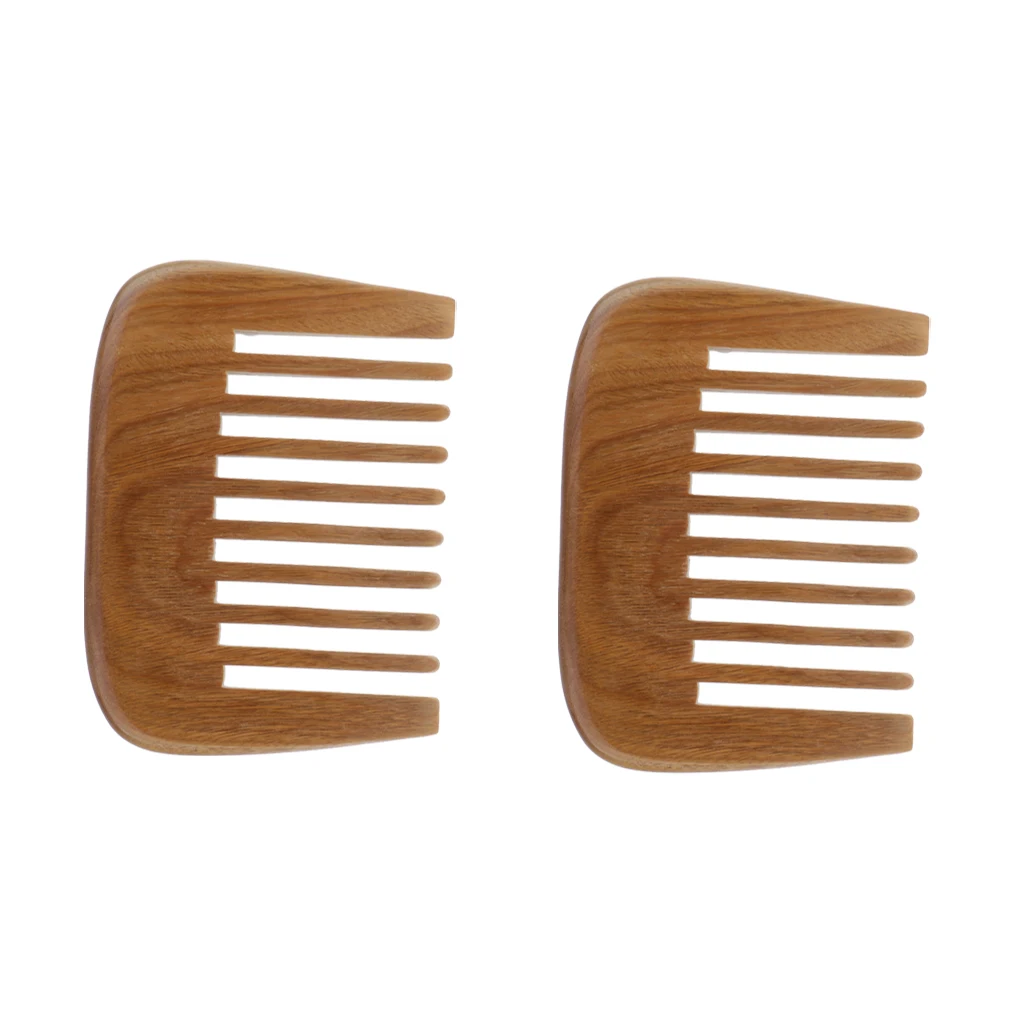 2pcs Wide  Comb Natural Detangling Wooden Hair Beard Travel  Comb