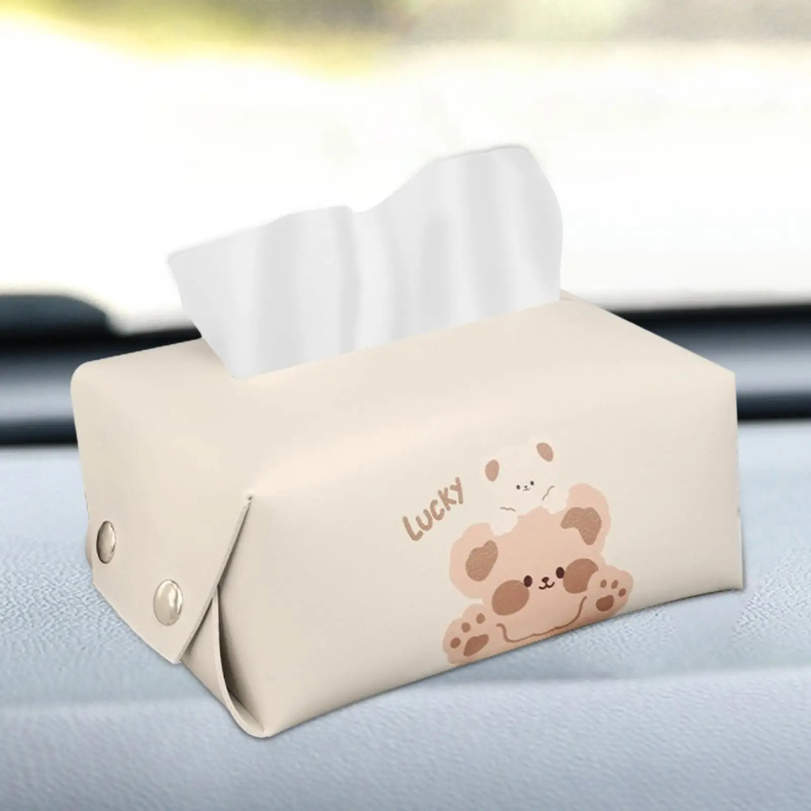 Cute Car Tissue Box Daily Use Tissue Box Holder Car Napkin Case Rectangular PU