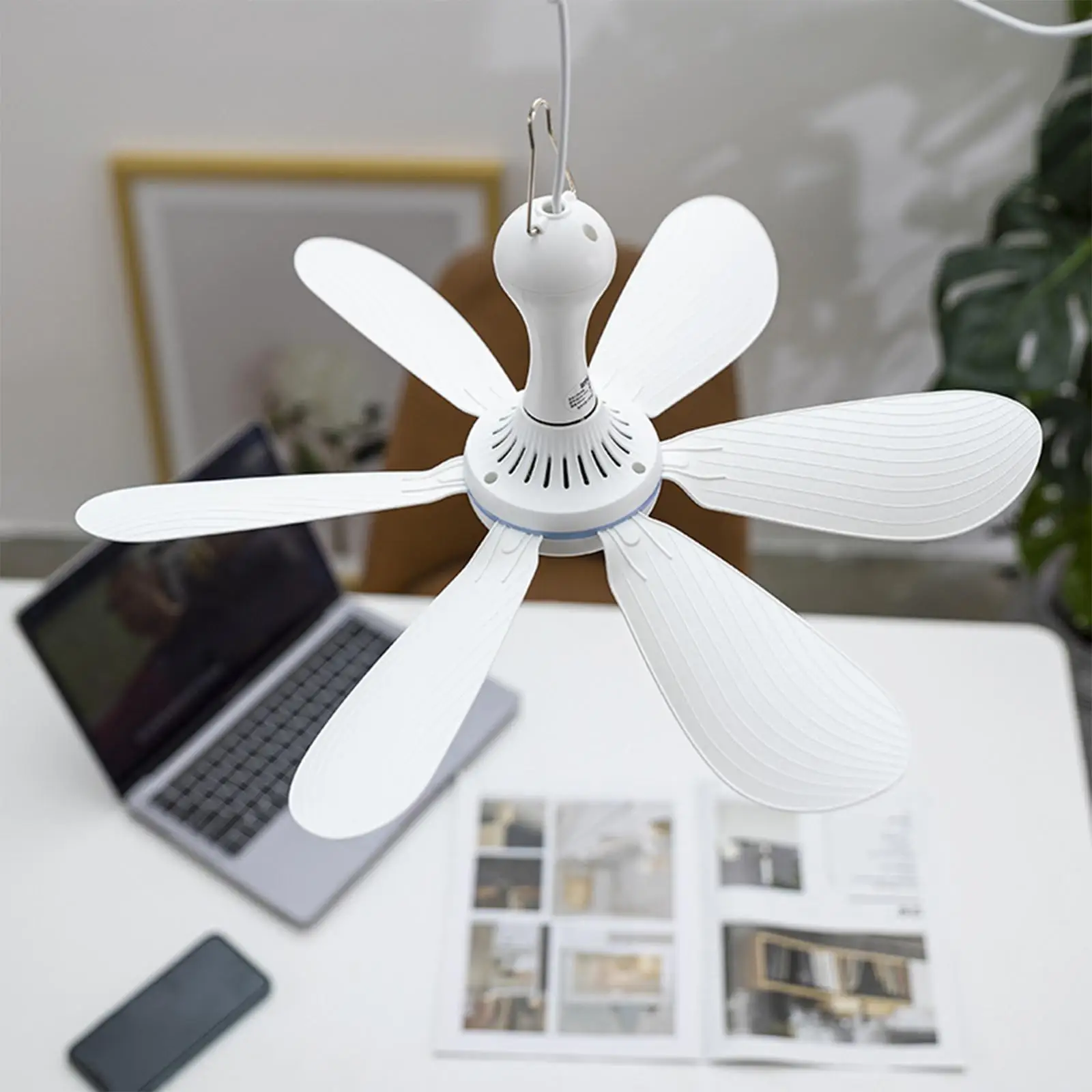 Personal Mini USB Ceiling Fan USB Hanging Fan Air Cooler Quiet Electrical Fan White 5V for Basement Camping Emergency Bed Office