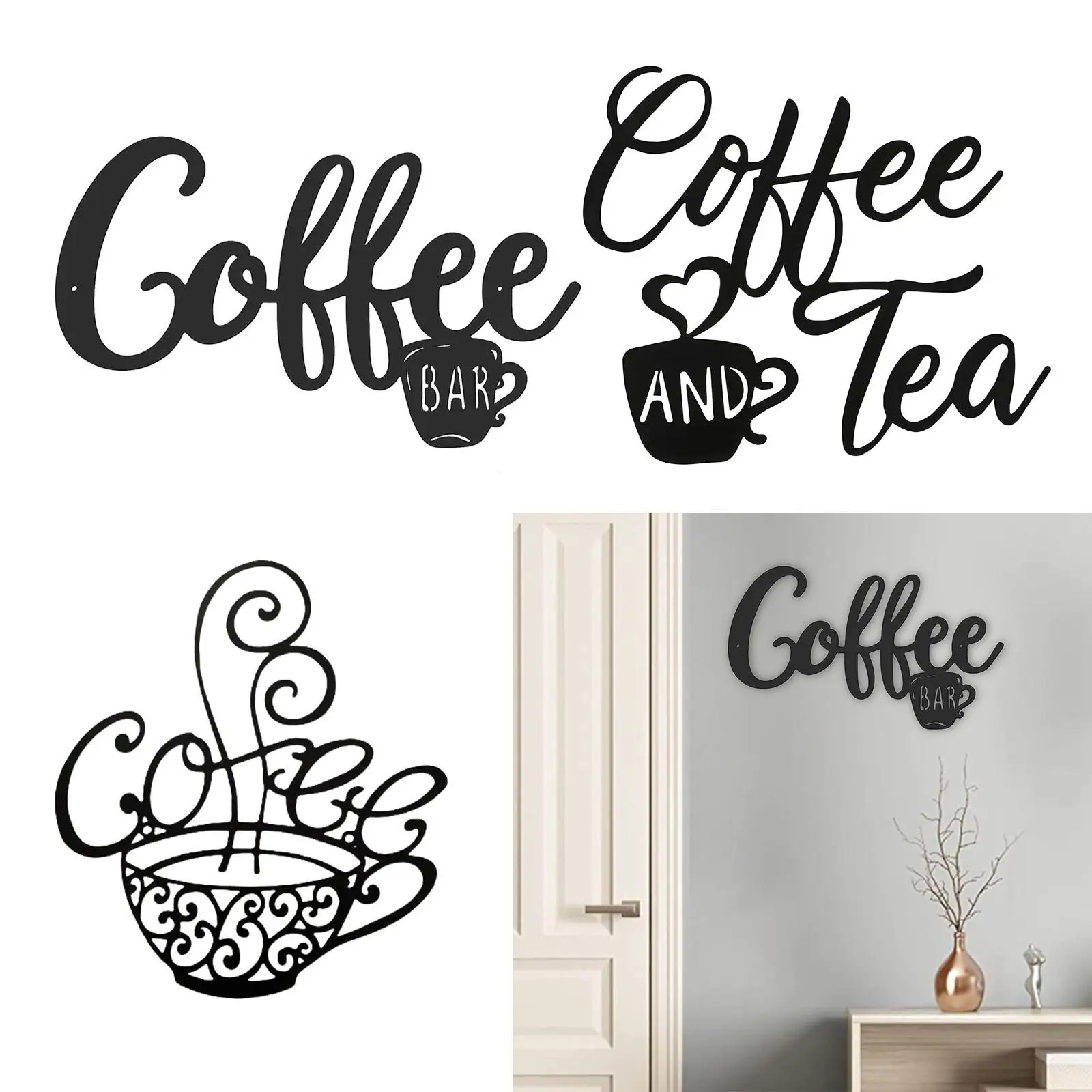 Coffee and Tea Bar Sign Plaque Metal Hanging for Farmhouse Kitchen Cafe
