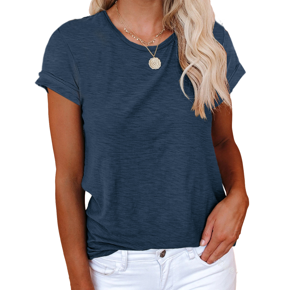Women's Short Sleeve Shirts Crewneck Loose Casual Summer Basic Tees Tops816_voghion.com