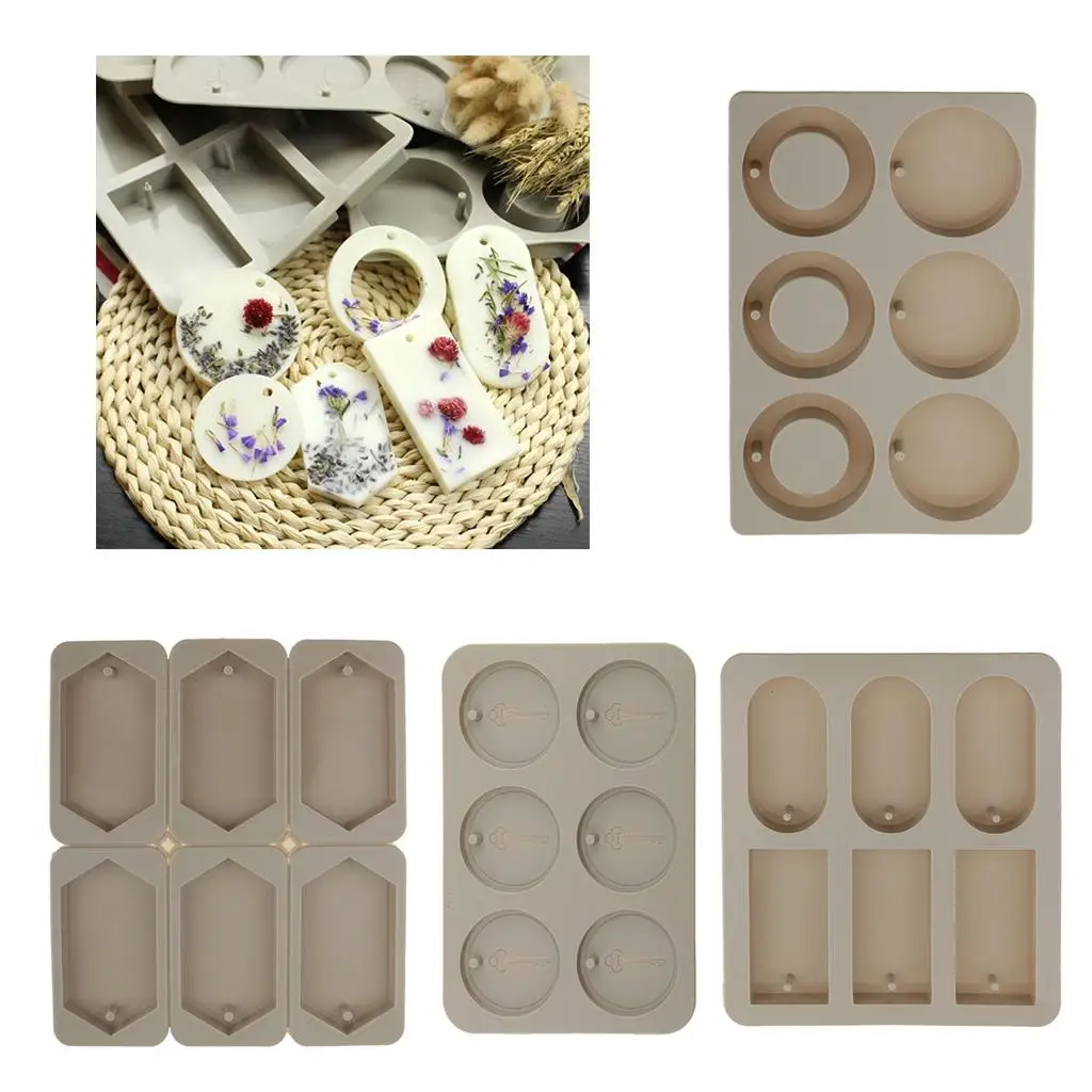 6Pcs Silicone Aromatherapy Wax Mould Epoxy Molds Gypsum Resin Casting Aroma Wax Tablets Mould w/ Hole DIY Jewelry Making