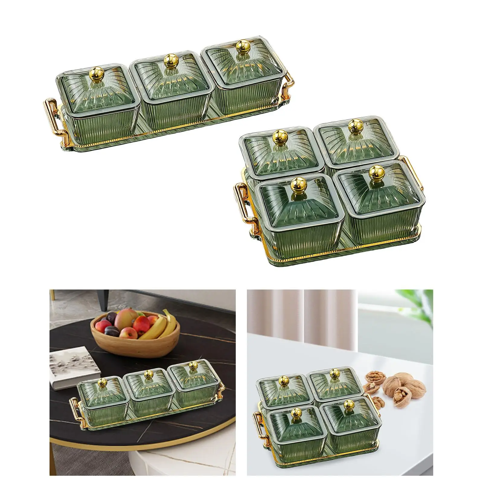 Durable Divided Dishes Food Storage Box Gift with Lid Snacks Bowl Square Elegant for Restaurant Salad Nuts Holiday Coffee Shop