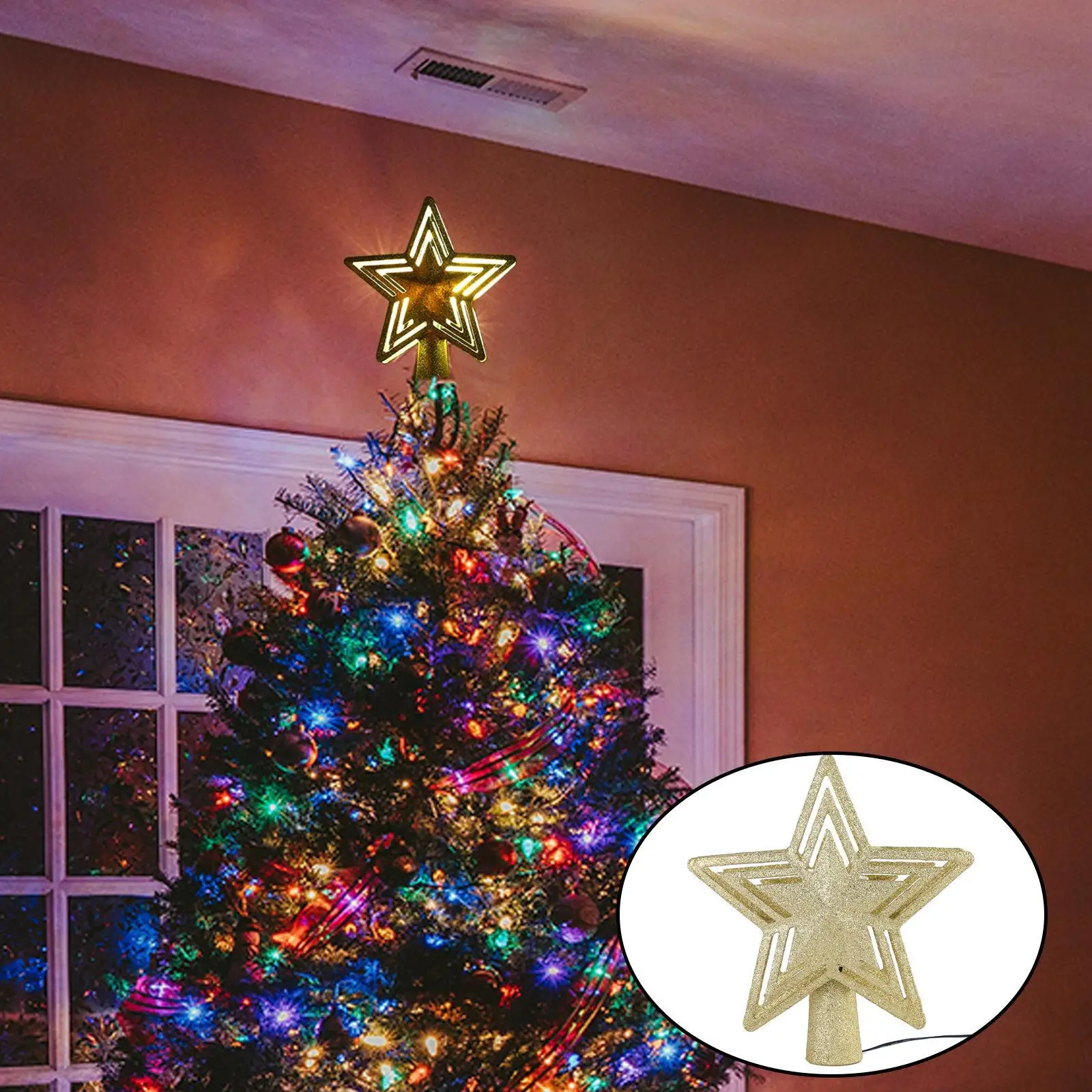 Shiny Christmas Lighted Star with Snowflake Light Xmas New Year Party Decoration