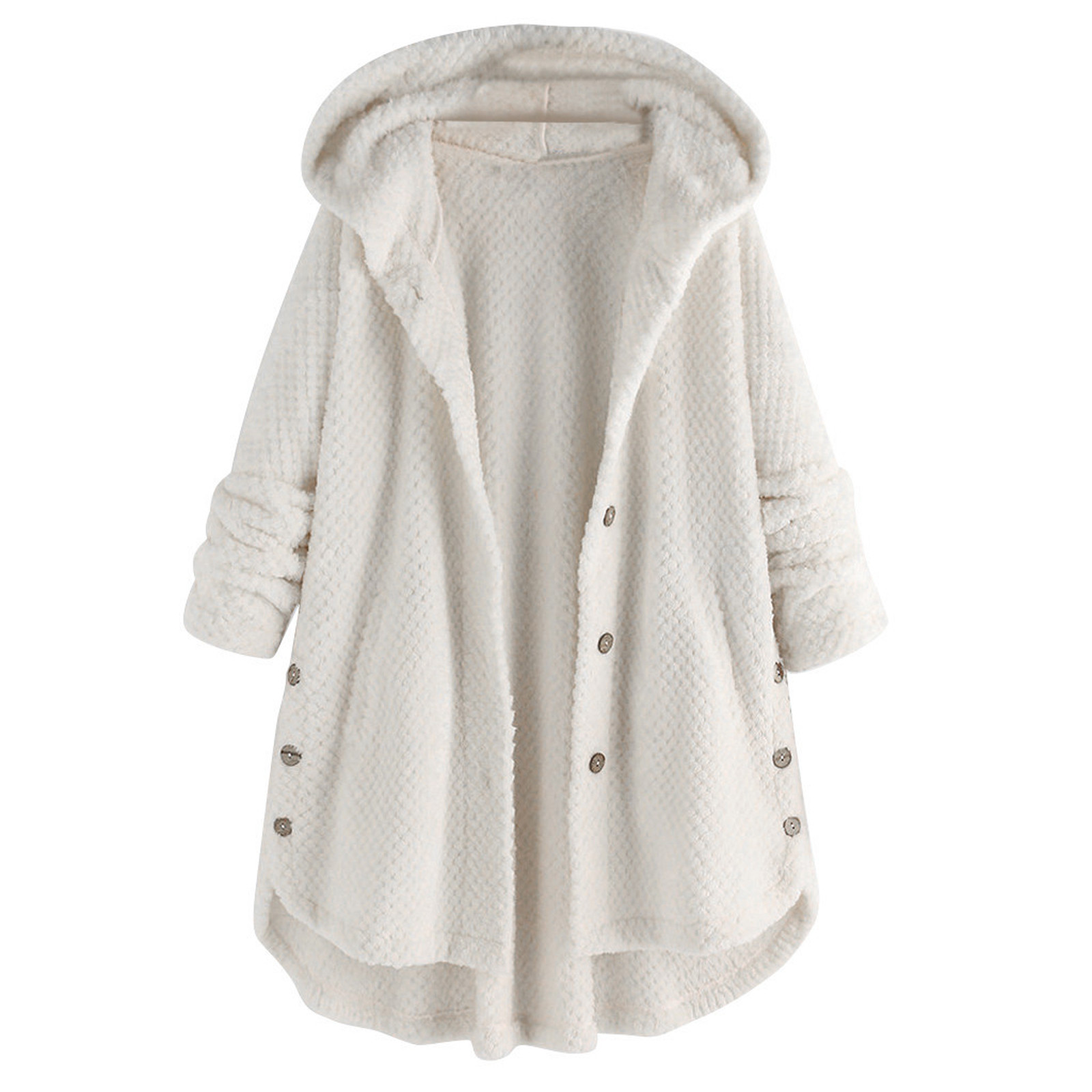 Title 3, Fleece Cardigan Women Pocket Coat Irregular Lon...