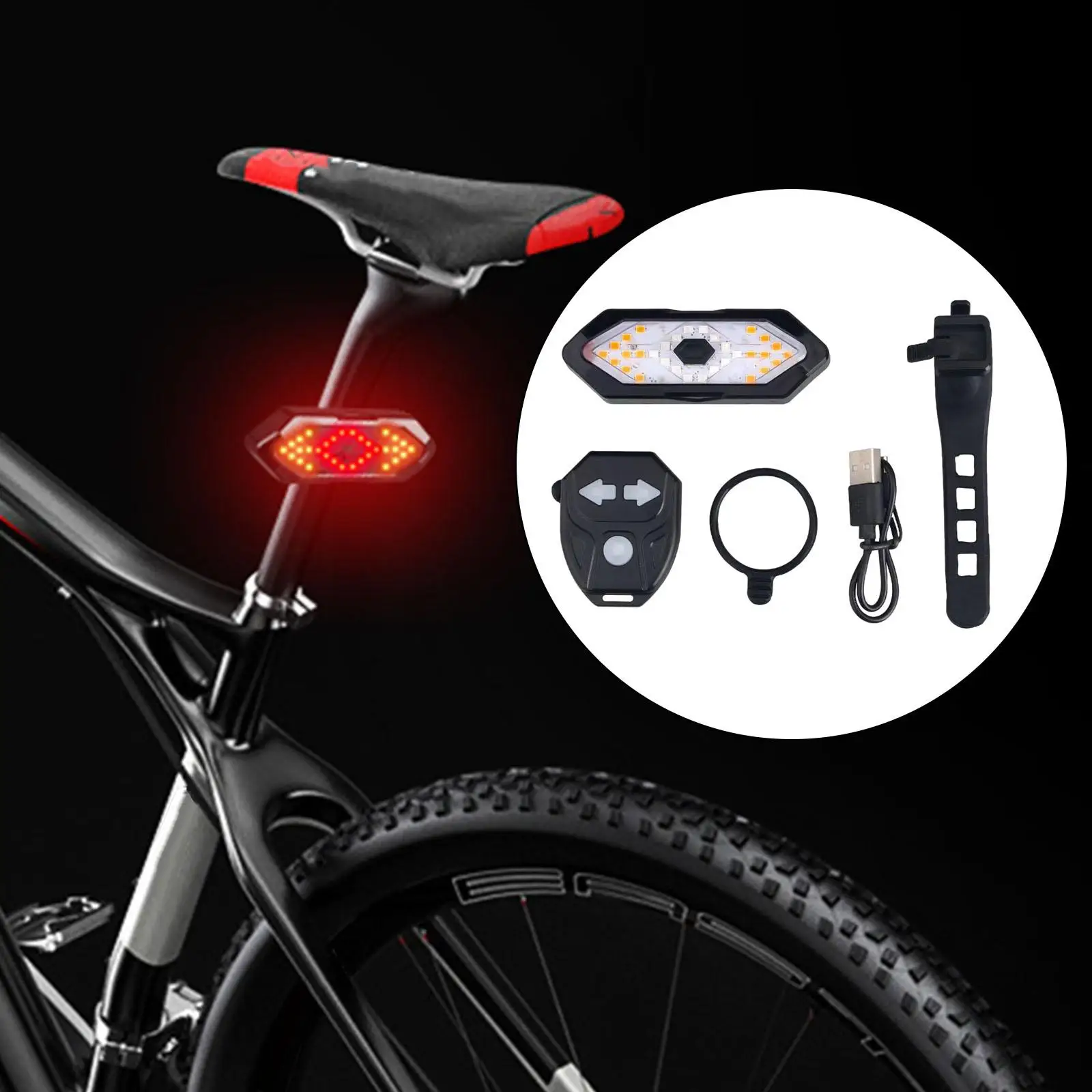 Smart Cycling Turning Signal Taillight USB Rechargeable Rear Warning Lamp