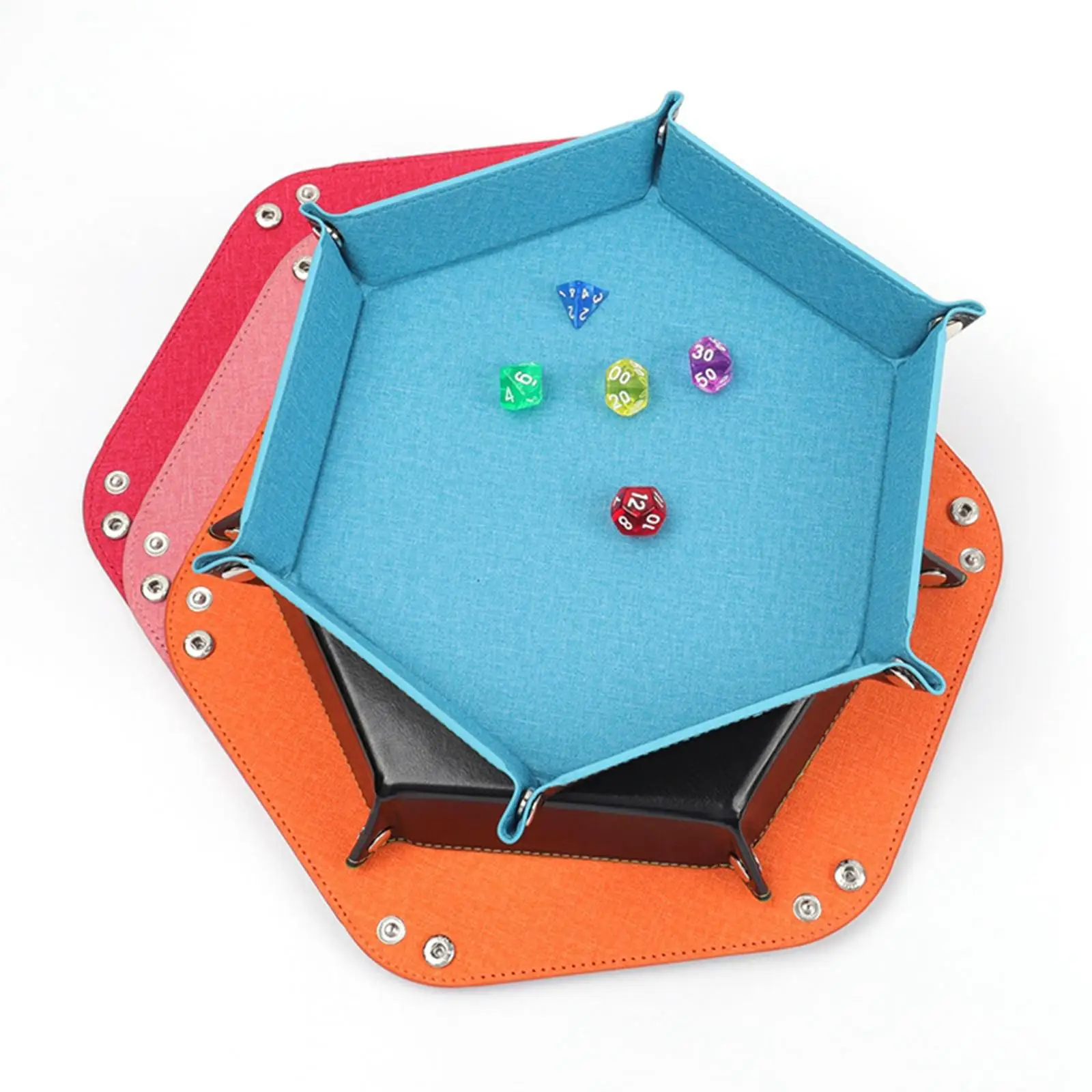 Foldable Dice Tray Box Holder PU Leather Folding Hexagon Coin Square Tray Dice Game for Earbuds Table Games Snacks 12 Colors