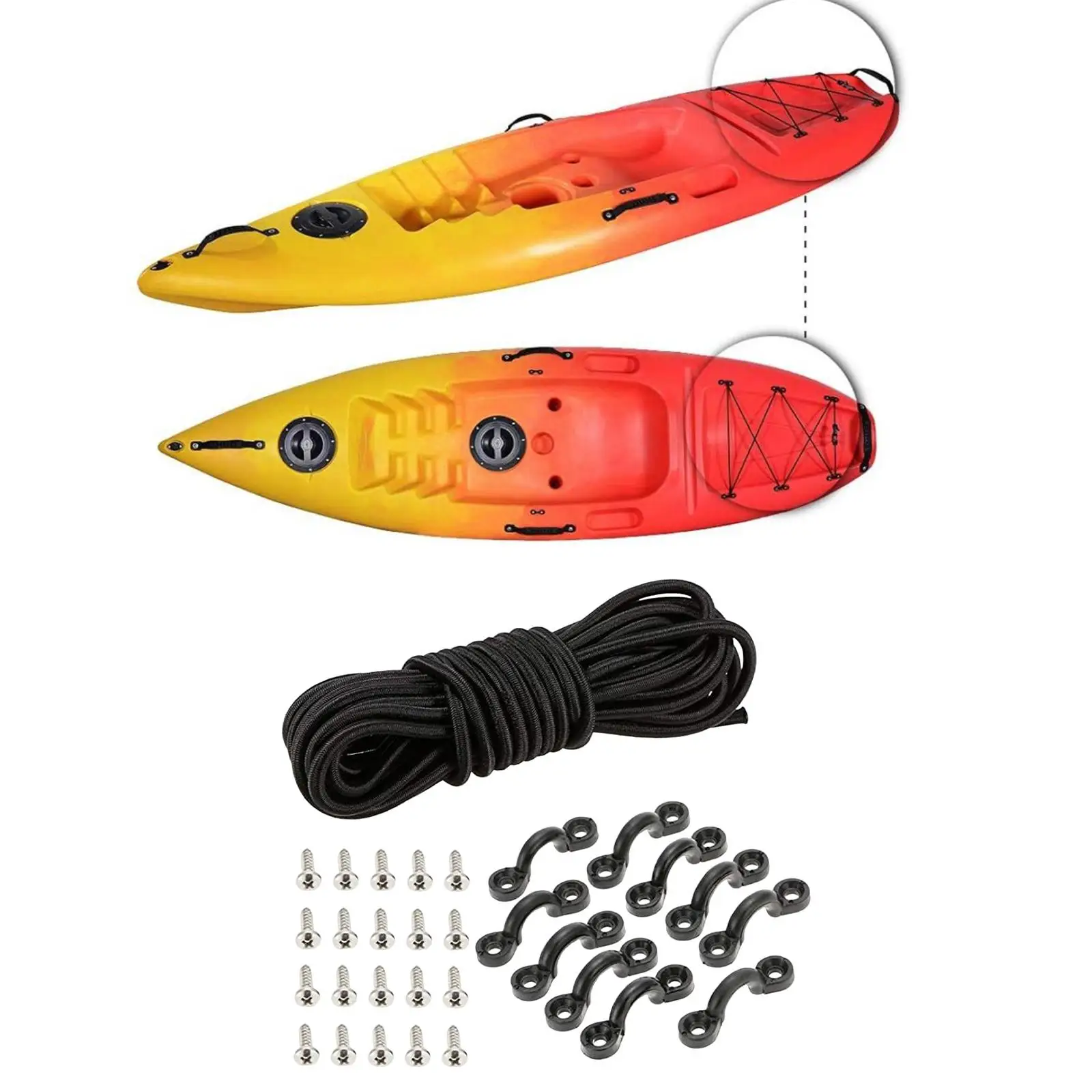 Kayak Deck Rigging Kit C Shaped Buckles with Screws 5 Meters Bungee Cord Fishing Storage Bungee Kit for Camping Canoe Kayak Boat