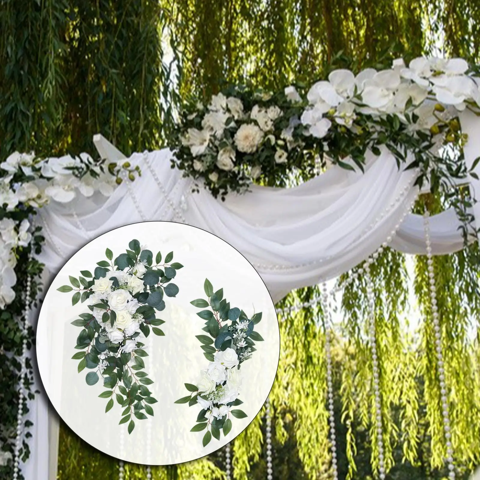 2x Decorative  Swag Flower Arrangement Simulation Rose Wedding Arch Flowers for Backdrop Reception Ceremony Arbor Wall