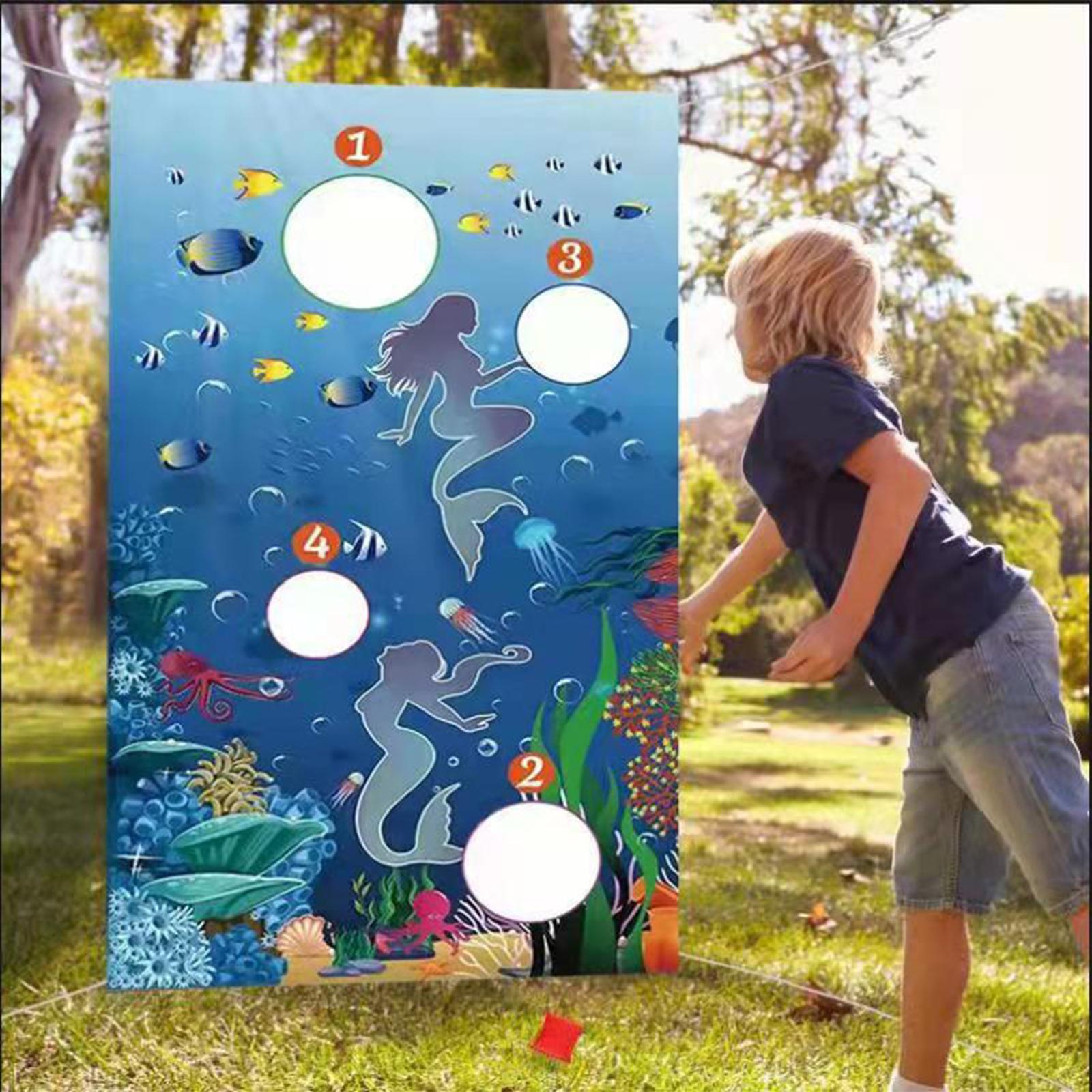 Ocean Theme Sandbag Throw Game 30x53 inch Large Throwing Game Toy Game Toss Toss Game Banner for Kids Activity Outdoor Toy Gift