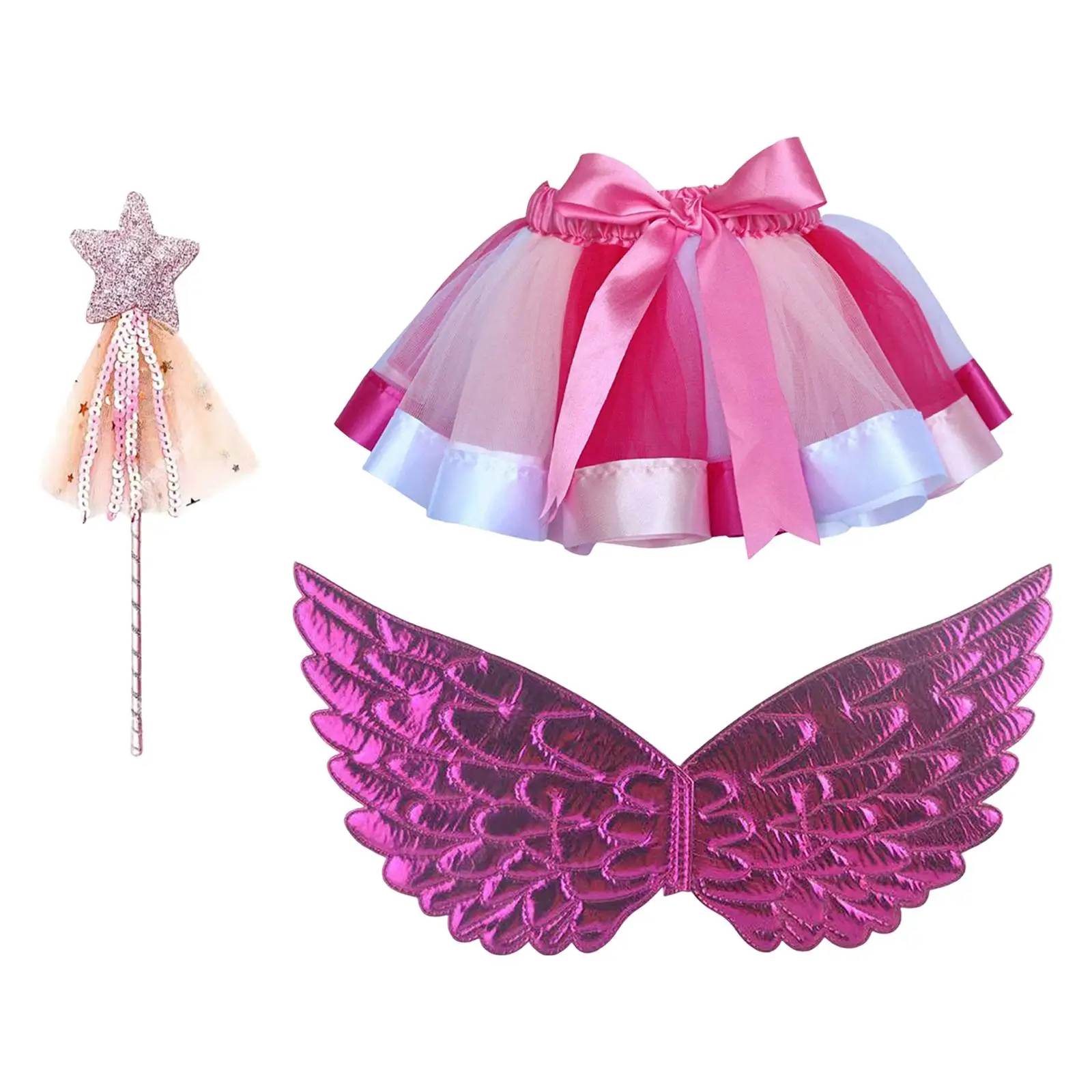 Girls Fairy Costume Set with Butterfly Wing Wand for Photo Prop Cosplay Ballet Dance Halloween Ages 3-6