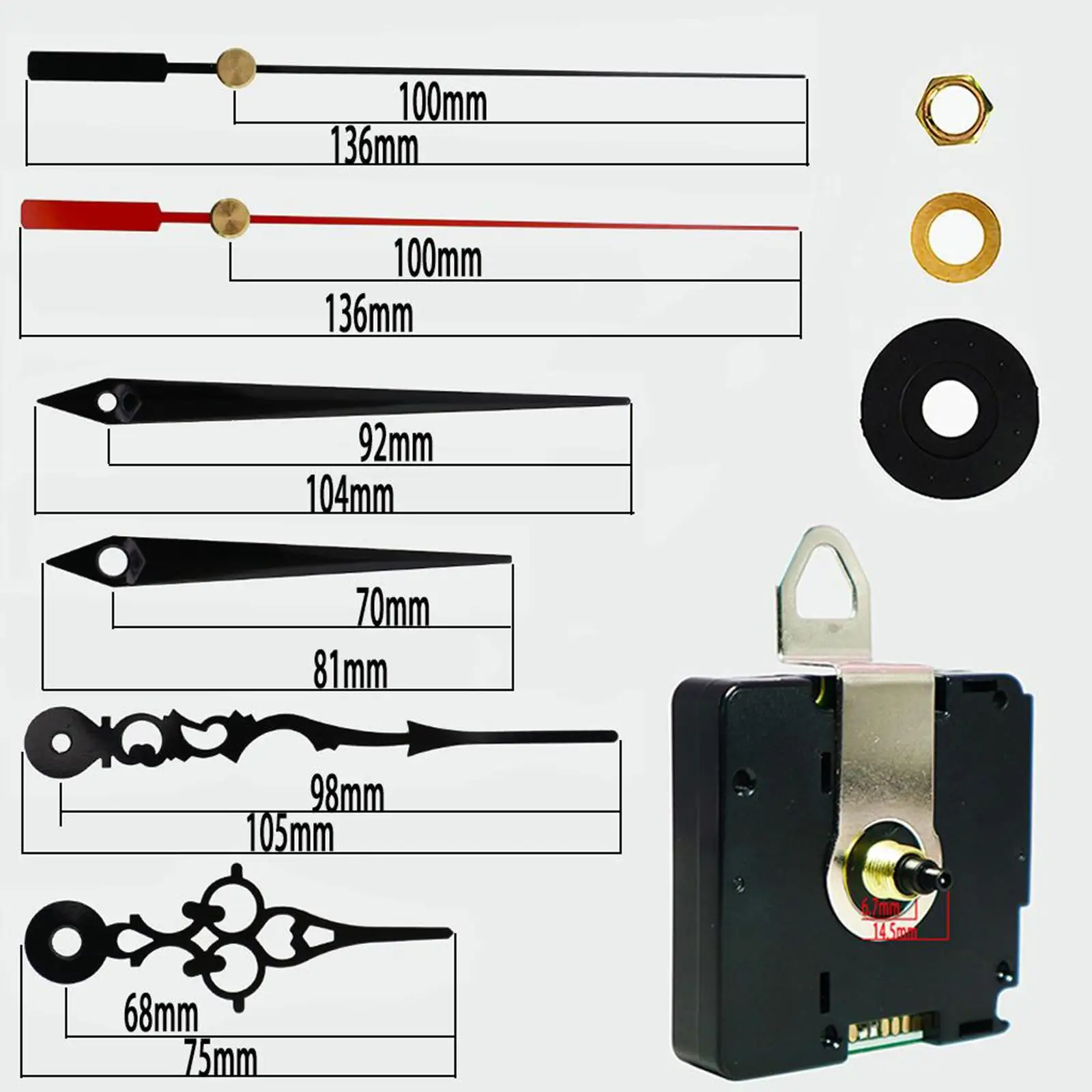 DIY Wall Clock Movement Mechanism Repair Kit 14.5mm Shaft Practical Tools