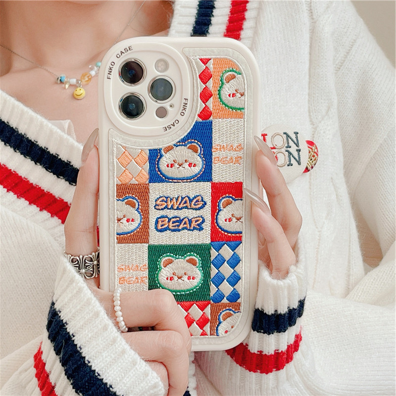 best case for iphone 13 pro max Embroidered Bear and Rabbit iPhone Case For iPhone 13 12 11 Pro Max Mini X XS XR 7 8 Plus SE Korean Version Cute Phone Soft Case case iphone 13 pro max