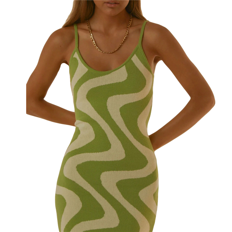 y2k Knitted Dresses Women Geometric Print Spaghetti Strap Sleeveless Bodycon Dresses 2000s Long Night Party Dresses