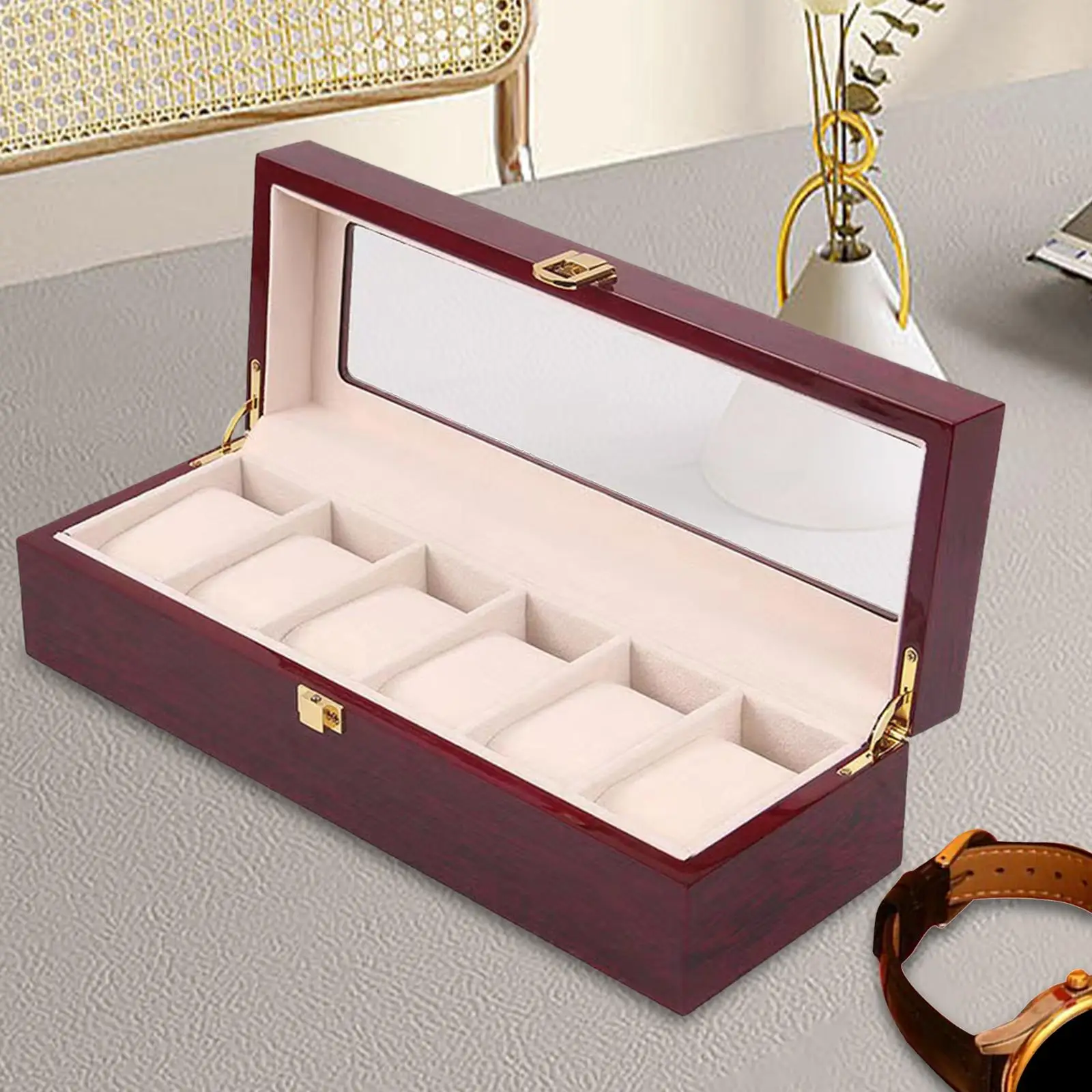 Watch Storage Box Portable Wooden Watch Box for Girls Women Home Decoration Table Dresser Shop Display Watches Jewelry Display