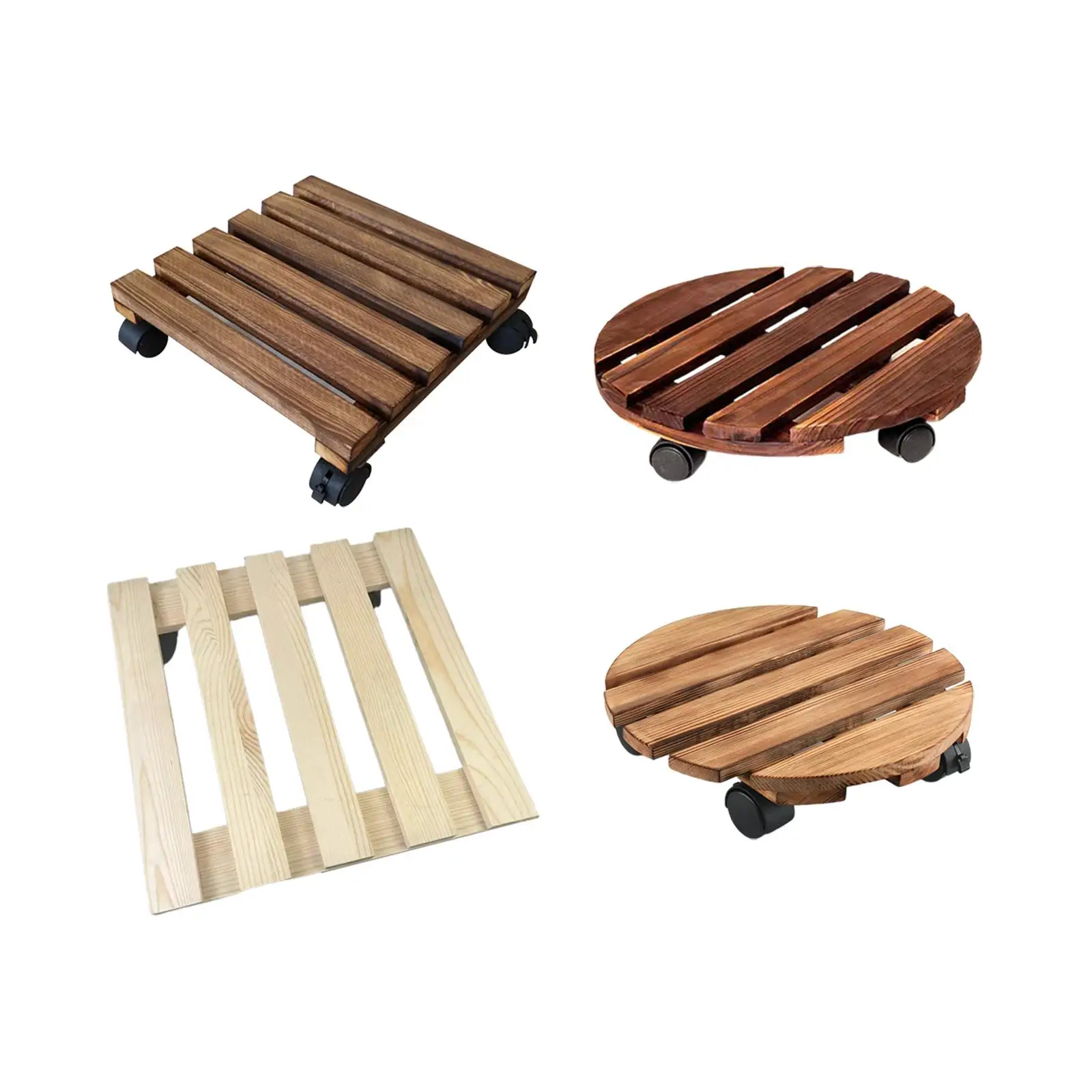 Planter Tray Wood Flower Pot Stand Plant Rack on Rollers Roller Flower Plant Pot Holder for Patio Indoor Outdoor Balcony Barrels