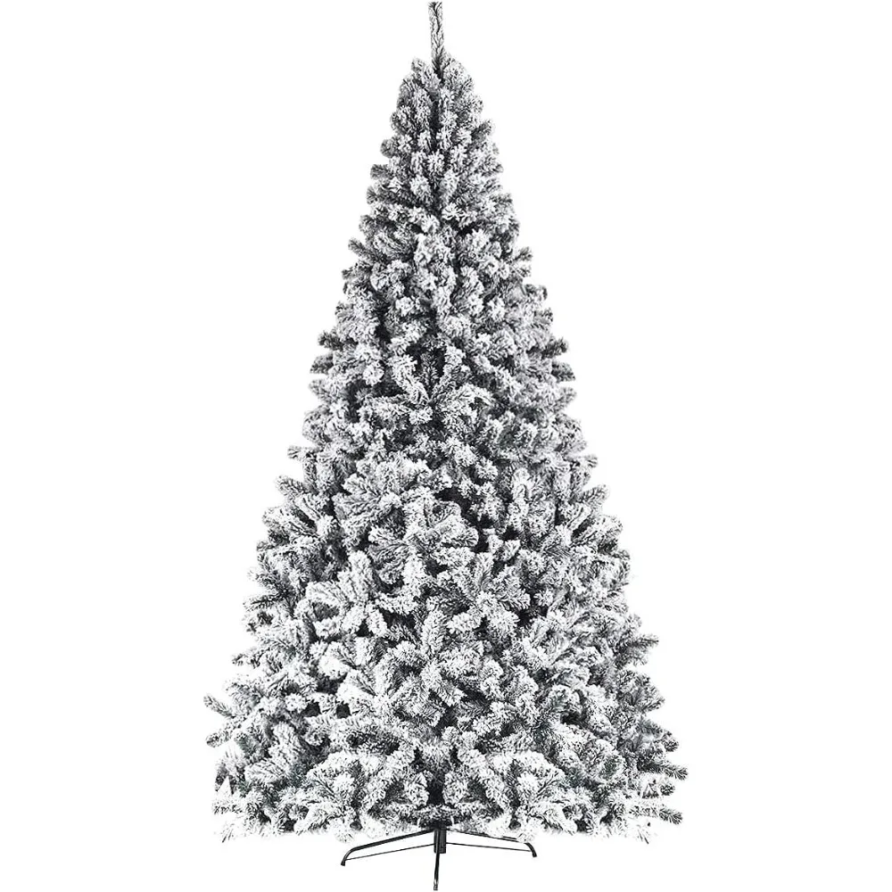 Artificial Christmas Tree Ideal for Indoor and Outdoor (9FT) Flocked Snow Pine Tree With Solid Metal Stand Premium PVC Xmas Full