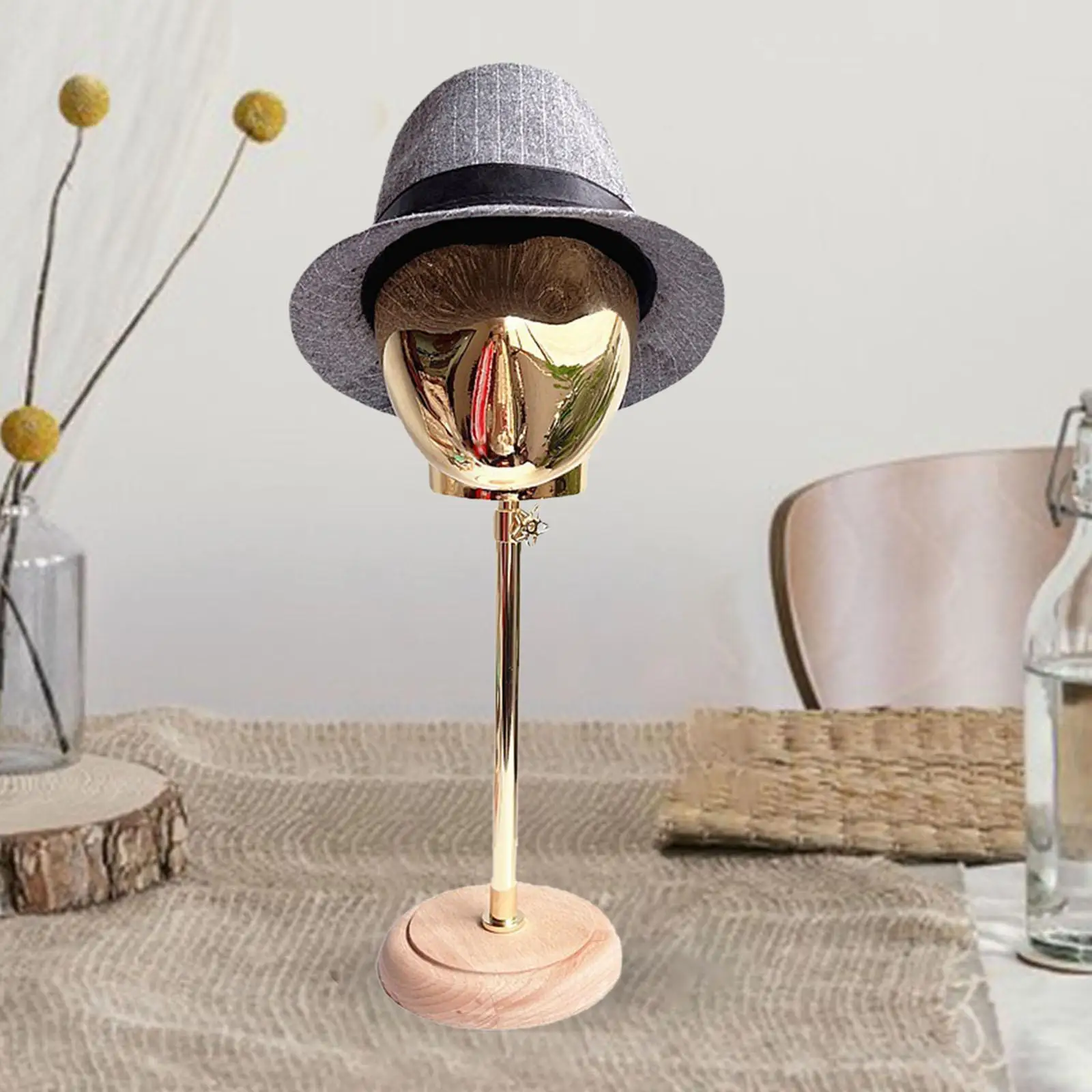 Mannequin Styling Head Wig Making Hat Display Stand Aureate Round Wood Base for Home and Beauty Salon or Shop