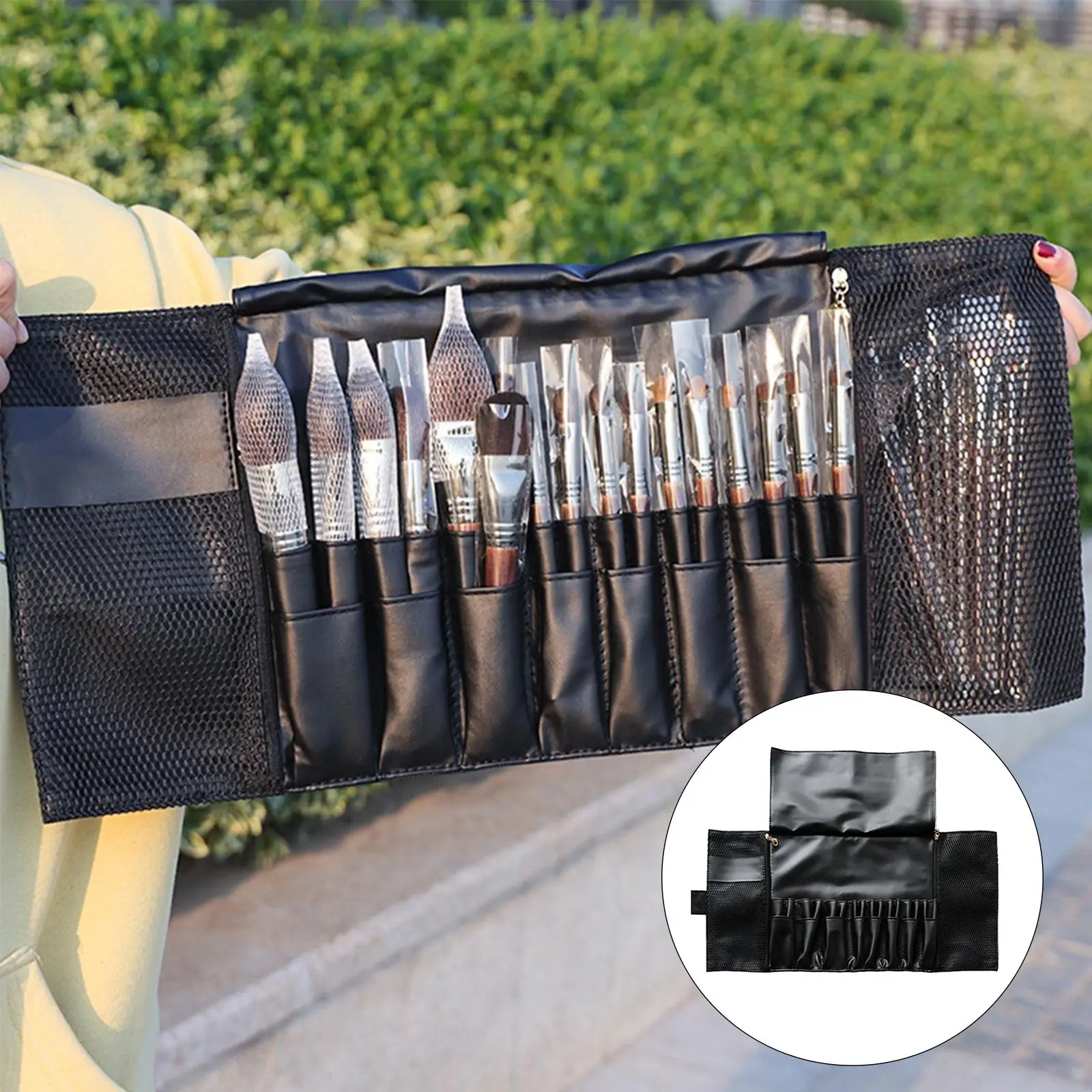  Pack, Multi Pockets Professional Pouch Case Adjustable Foldable Portable  Holder for Travel (Brushes Not Included)