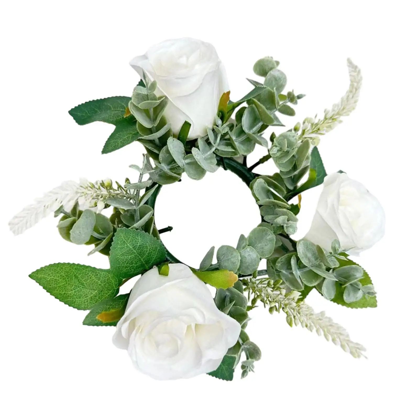 Pillar Candle Rings Wreath 22cm Candlestick Garland Artificial Floral Candle Wreath for Door Kitchen Wedding Home Celebration