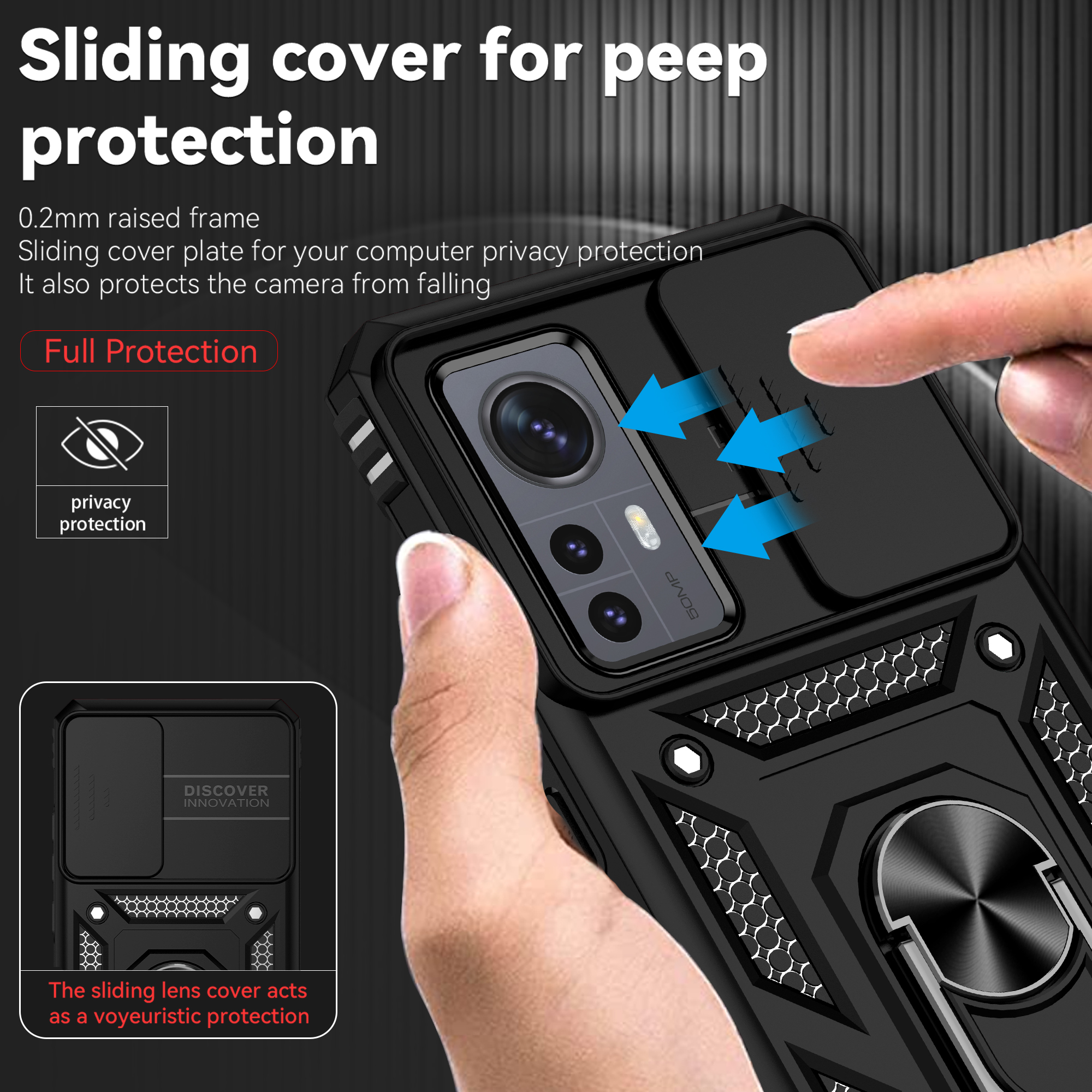 Slide Camera Protect Shockproof Armor Case For Xiaomi 12 Pro 12X 12S Pro 12SPro Xiaomi12 Cover Magnetic Holder Ring Phone Case