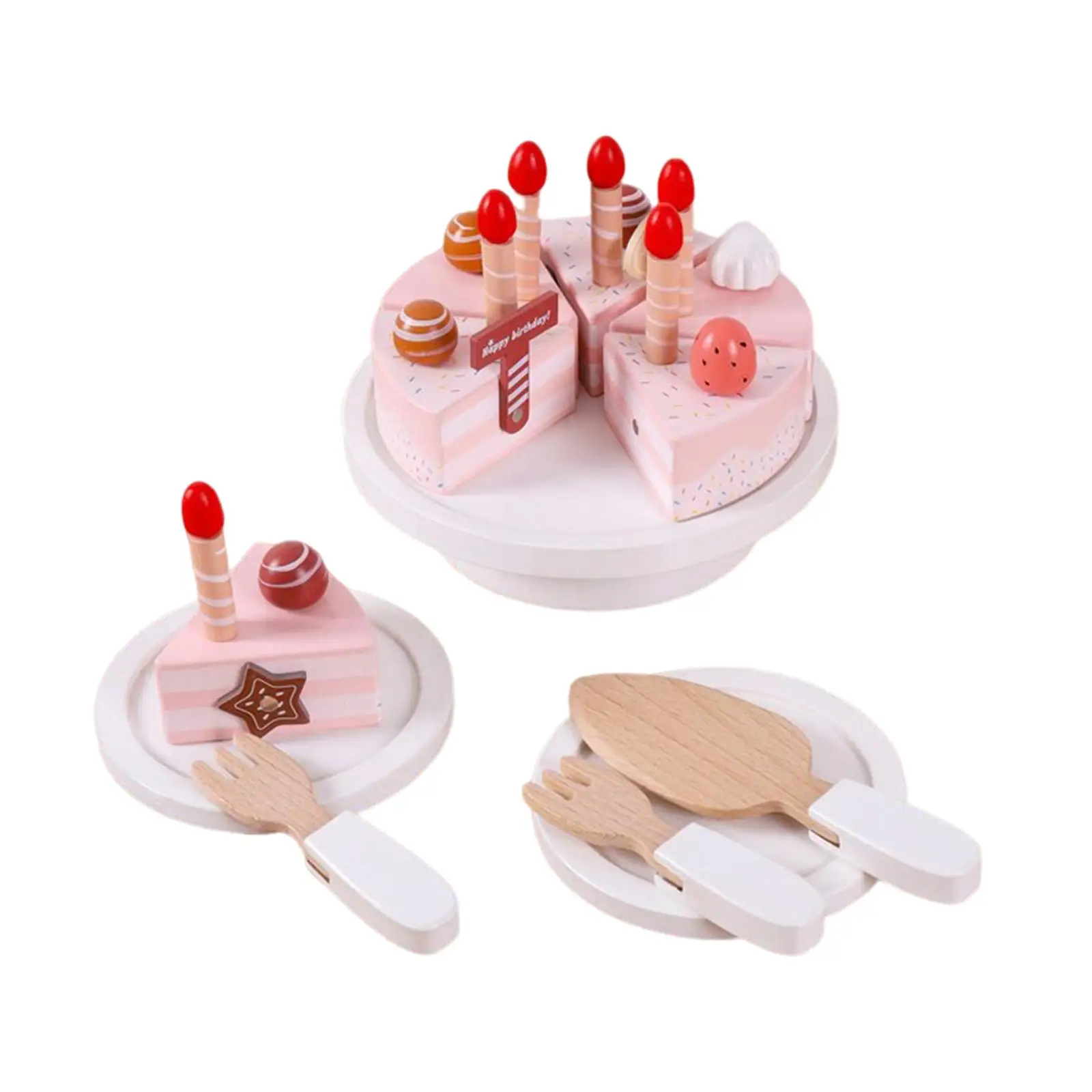 Wooden Cake Toys with Candles Education Role Play Toys DIY Pretend Play Food Kitchen Toys for Boys Kids Preschool Holiday Gifts
