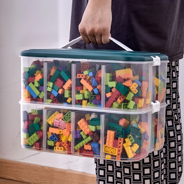 Building Blocks Storage Box Stackable Toys Organizer With Lego Building  Baseplate Lid With Carrying Handle Grid Storage Case - Storage Boxes & Bins  - AliExpress