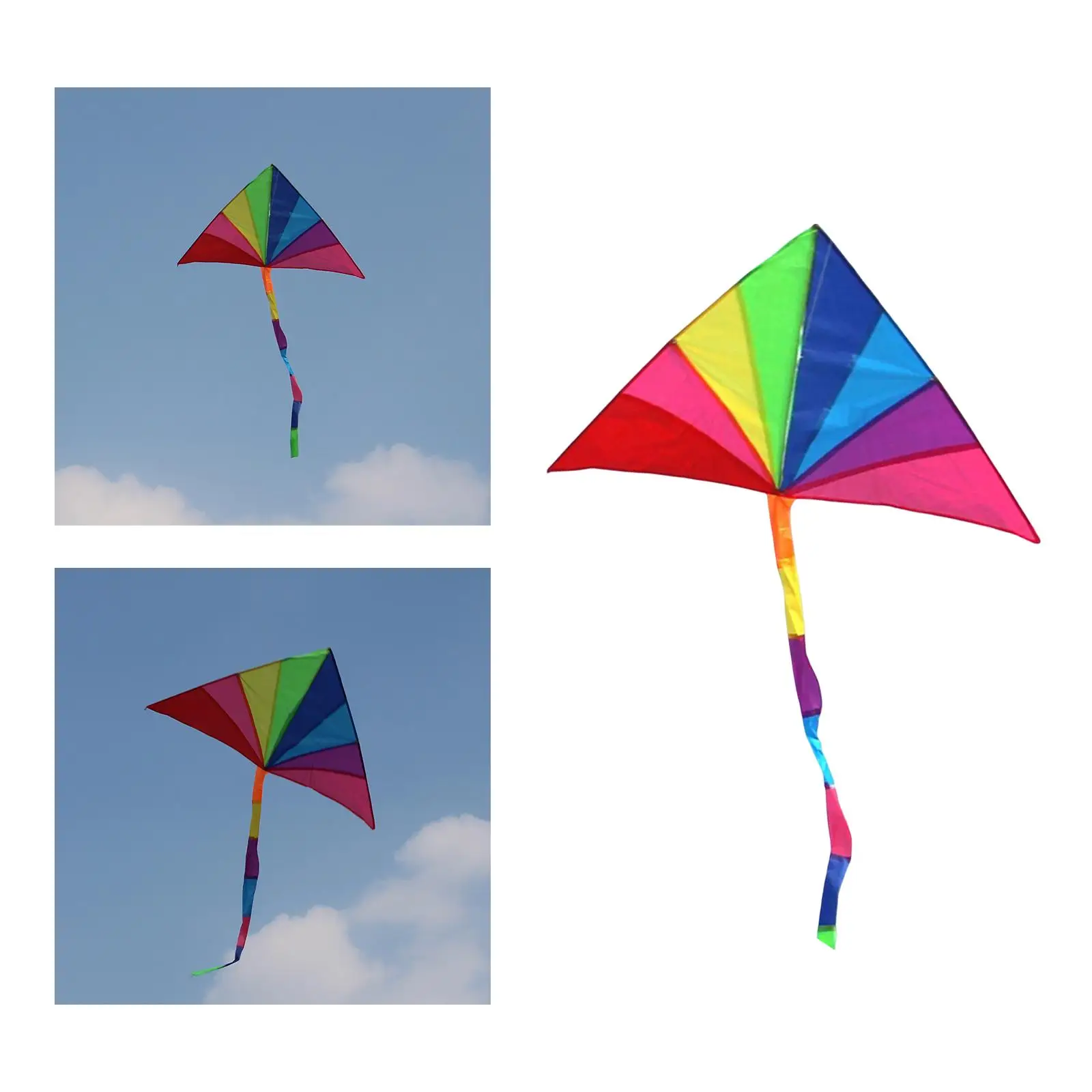 Vivid Delta Kite Single Line with Tail Easy to Fly Windsock Giant Triangle Kite for Outdoor Sports Family Trips Activities