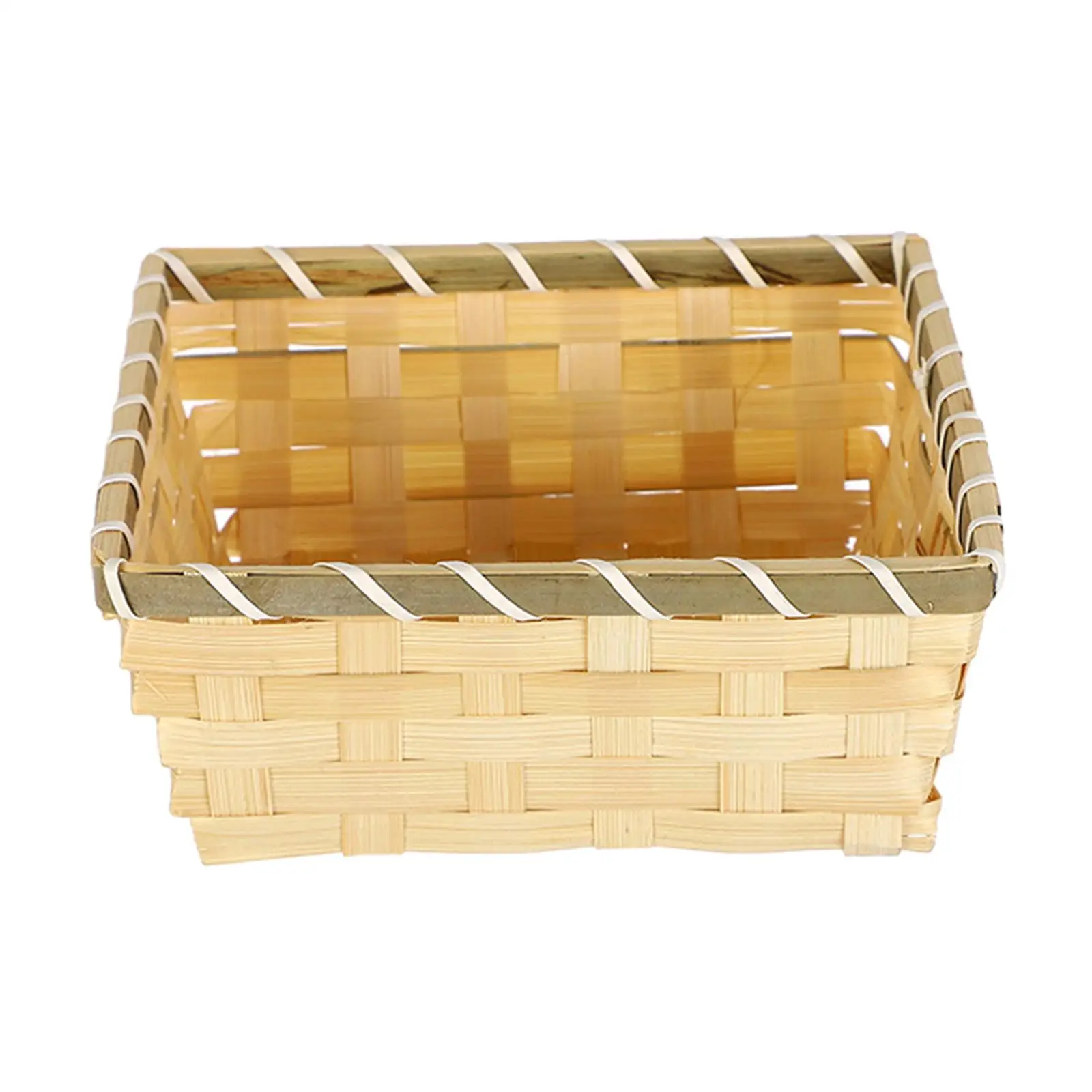 Woven Fruit Basket Snacks Sundries Egg Hadewoven Organizer Bamboo Storage Bin for Desktop Cabinets Laundry Room Closets Bathroom