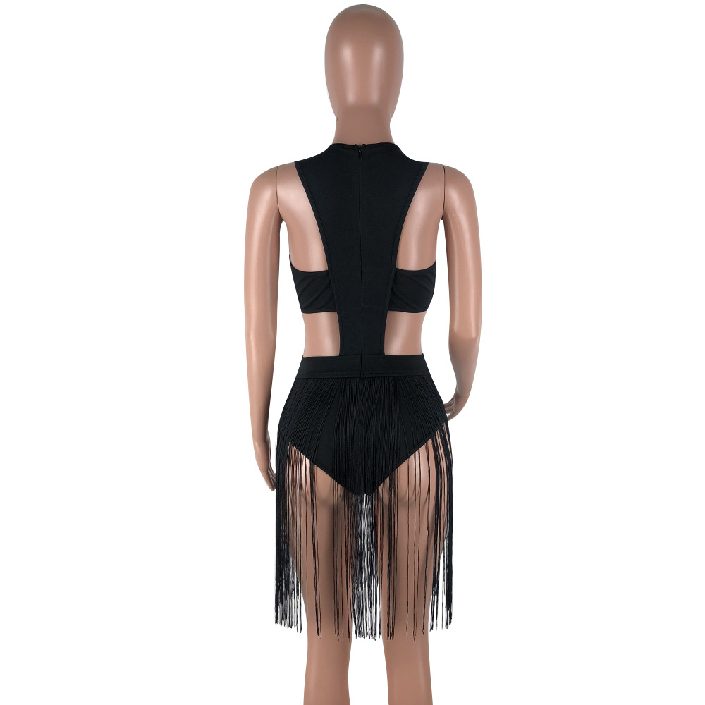 sexy tassel bodysuits feminino oco para fora do corpo terno sem mangas com decote em noite club wear macacão festa bodycon macacões