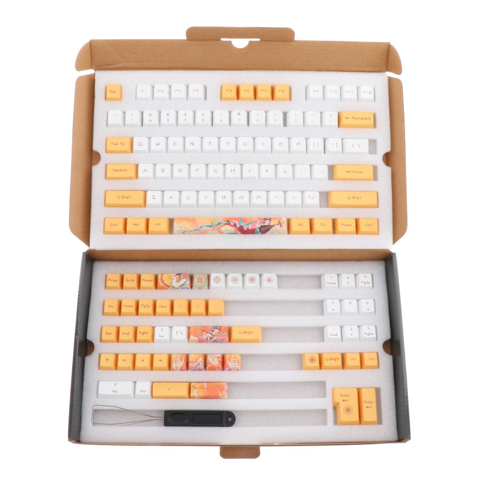 124 Keys PBT Keycaps Set English Yellow Assembly Replaces for Mechanical Keyboards for Switch 84/98/104 Keyboards for Cherry