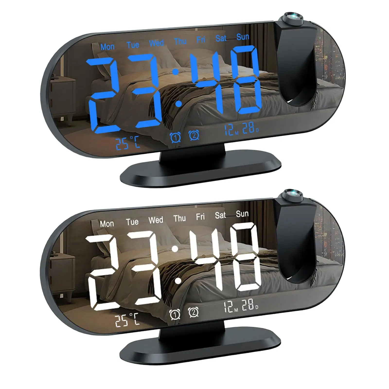 LED Digital Projection Alarm Clock 180 Rotatable for Dining Room
