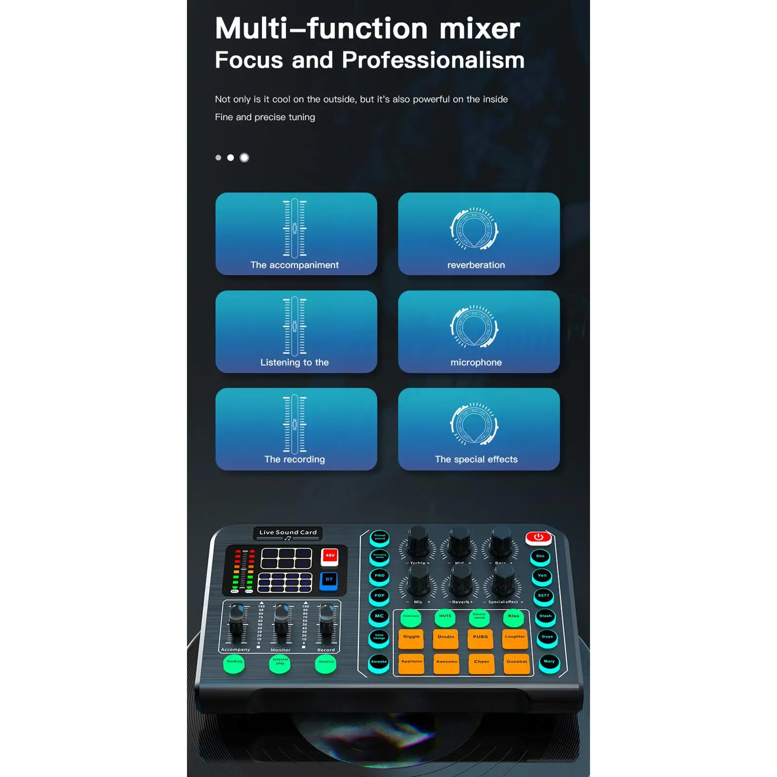 Sound Card Multifunction Audio Mixer for Live Broadcast Voice Chat Home KTV for Tiktok