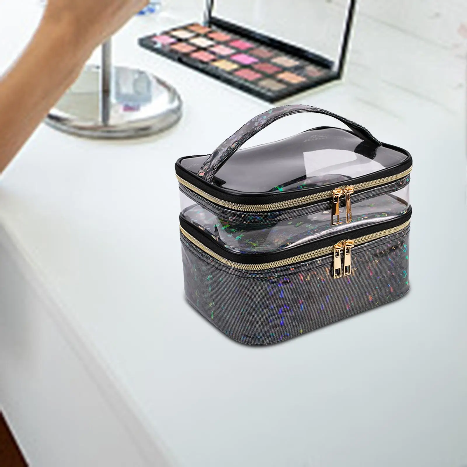 Double Layer Cosmetic Bag Travel Makeup Bag Clear Waterproof for Girls Women