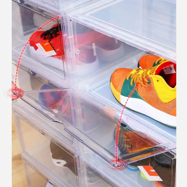  STAHMFOVER Caja de zapatos transparente, contenedor apilable de  plástico para zapatillas, organizador magnético de zapatos de apertura  frontal y estuche de almacenamiento de zapatos apto para tamaño : Hogar y  Cocina