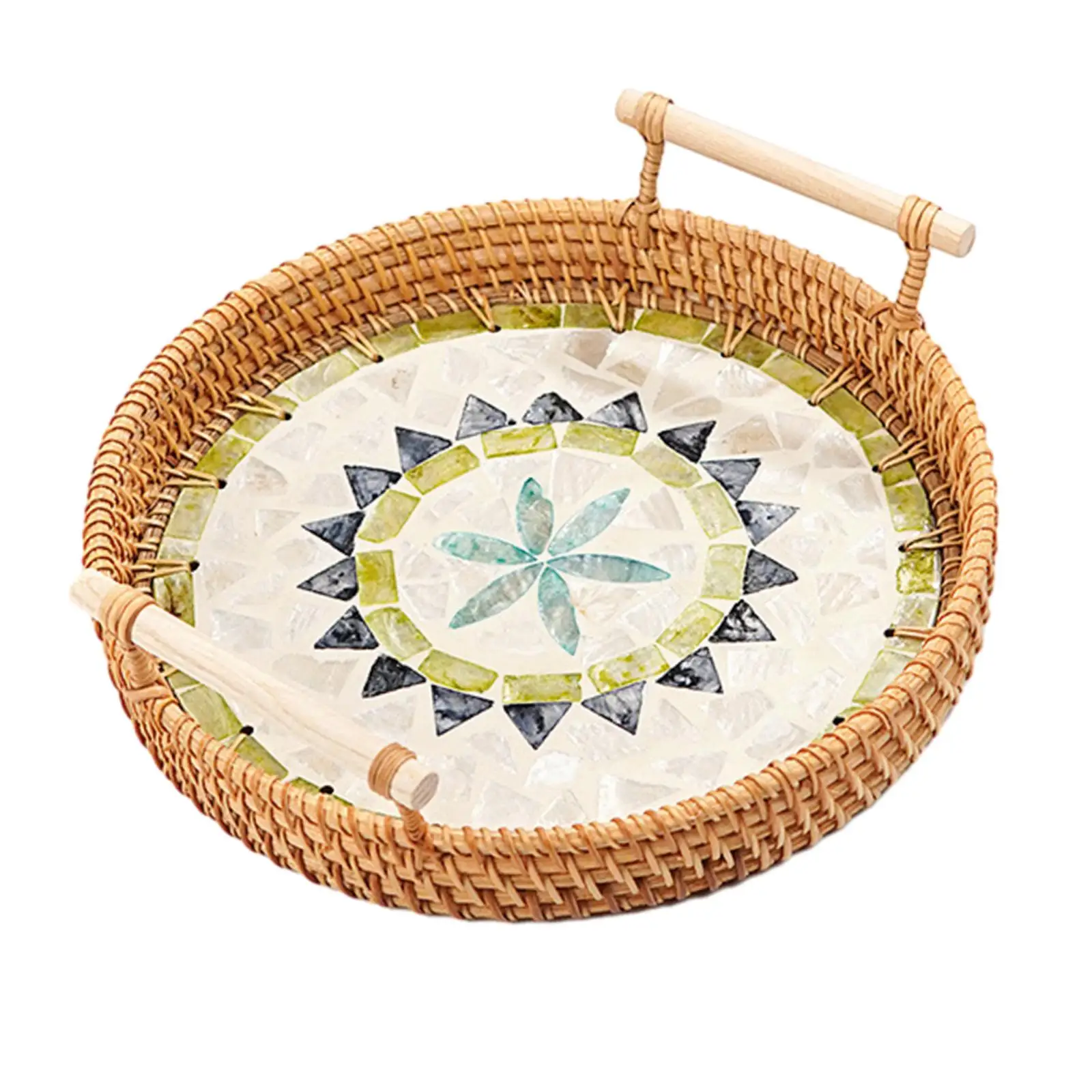 Woven Rattan Serving Tray Bread Nordic Multifunctional Cake Snacks Tray for Kitchen Coffee Table Afternoon Tea Party Living Room