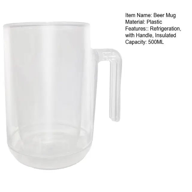 Freezer Beer Mug Insulated with Handle Frosty Chilled Drinks No Ice Cubes  Needed Plastic Pint Freezer