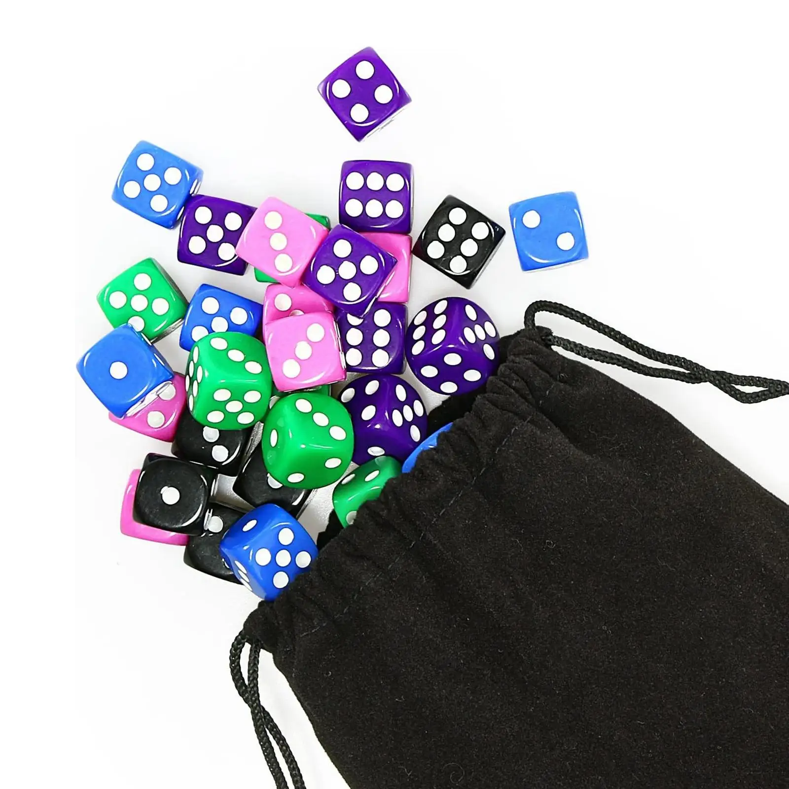 50Pcs D6 Six Sided Dices Set with Drawstring Dice Bag for MTG RPG Party Toys 16mm Acrylic Dice Board Game Role Playing Games