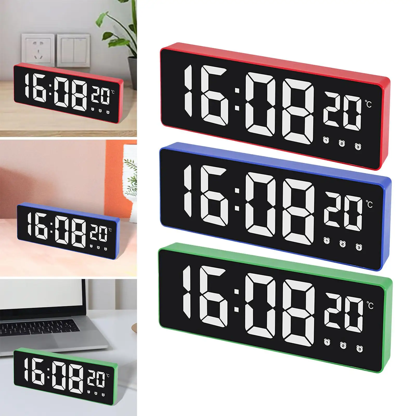 Digital Alarm Clock Voice Control Temperature Display Large Number Silent LED Screen for Indoor Desktop Office Home Date