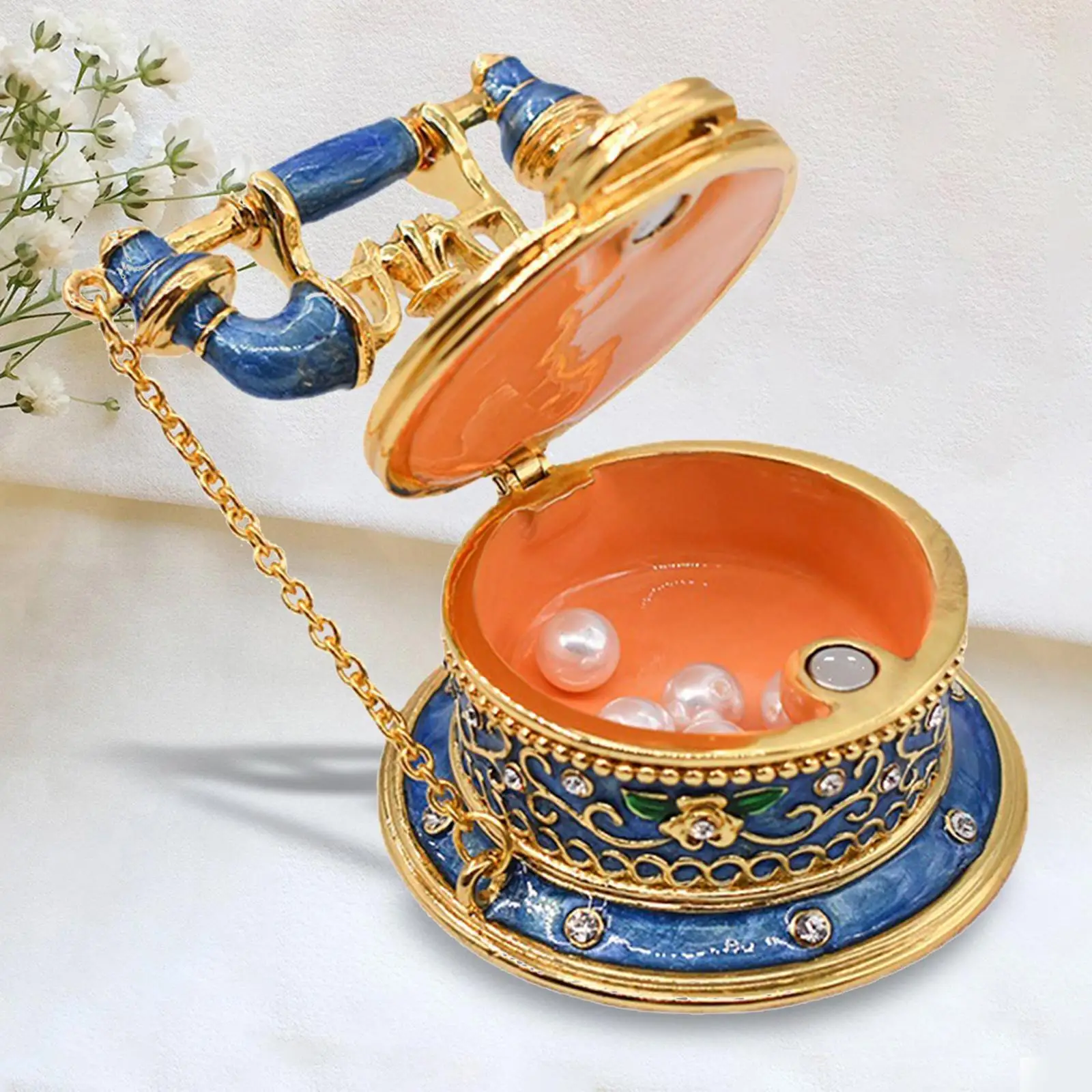 Vintage Telephone Jewelry Box Trinket Box Decoration Ornaments Enameled Home Decor Gift Treasure Chest for Ring Holder Bracelet