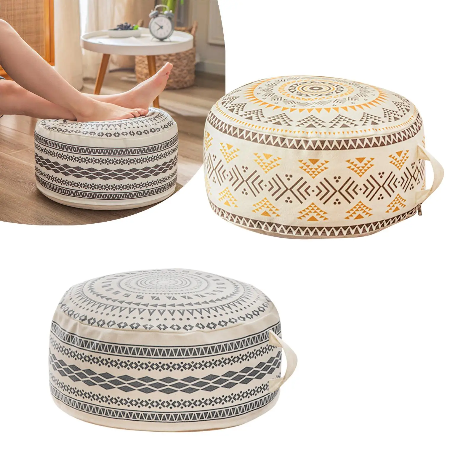 Large Pouf Cover Bedroom Decor Embroider Craft Bohemian Handmade Woven Foot Stool Unstuffed Footstool Cover Patio Seat Cover