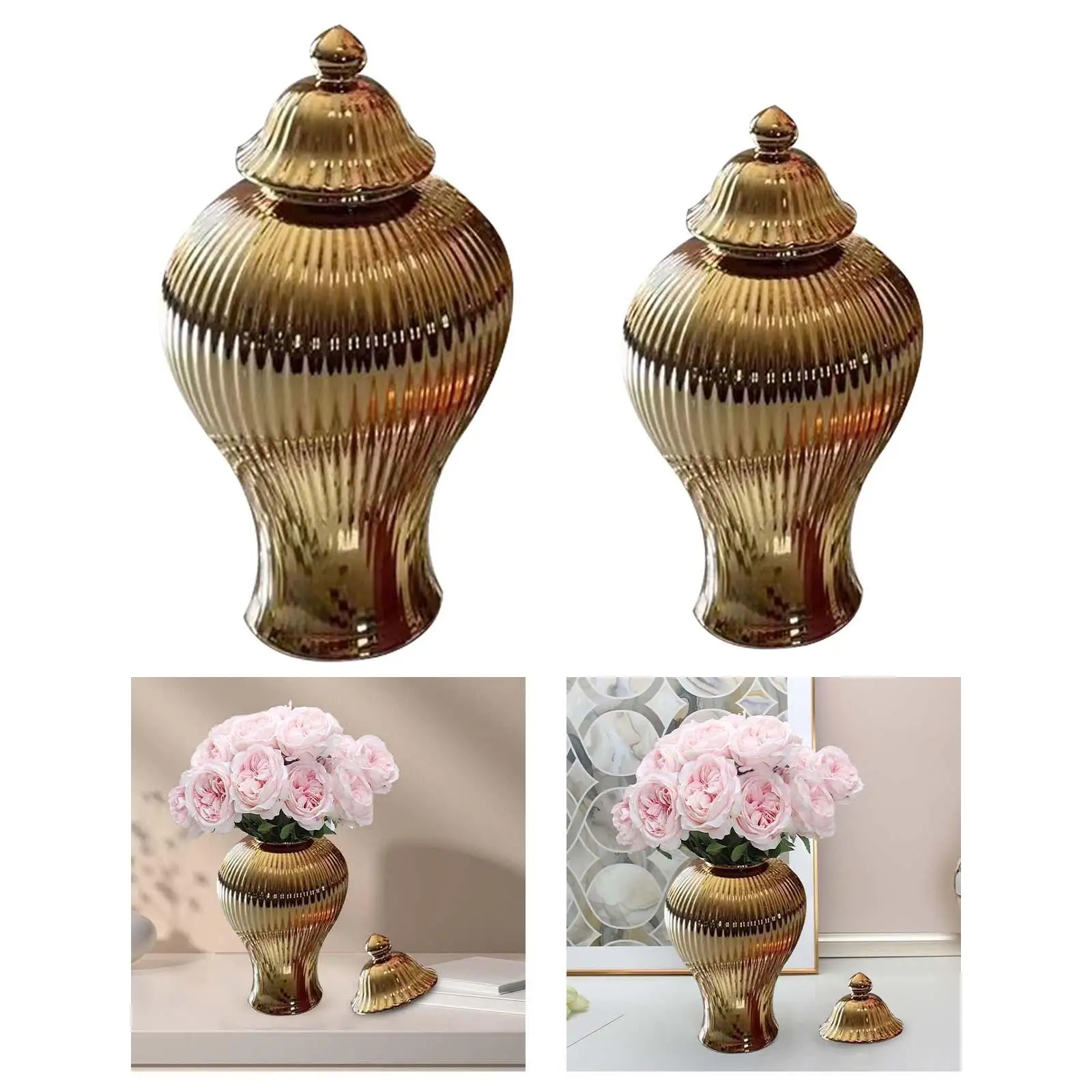 Ceramic Flower Jar Storage Box Ginger Jar Vase Modern Traditional Decorative Jar Floral Arrangement for Home Kitchen Ornaments