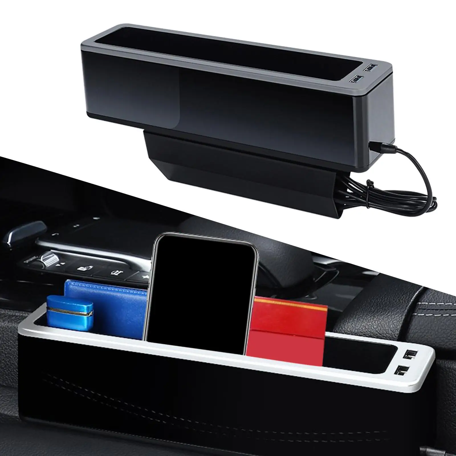 Car Seat Gap Filler Dual USB Hole Tidying Seat Organizer Antiskid Cushion Multifunctional Crevice Gaps for Smart Phones