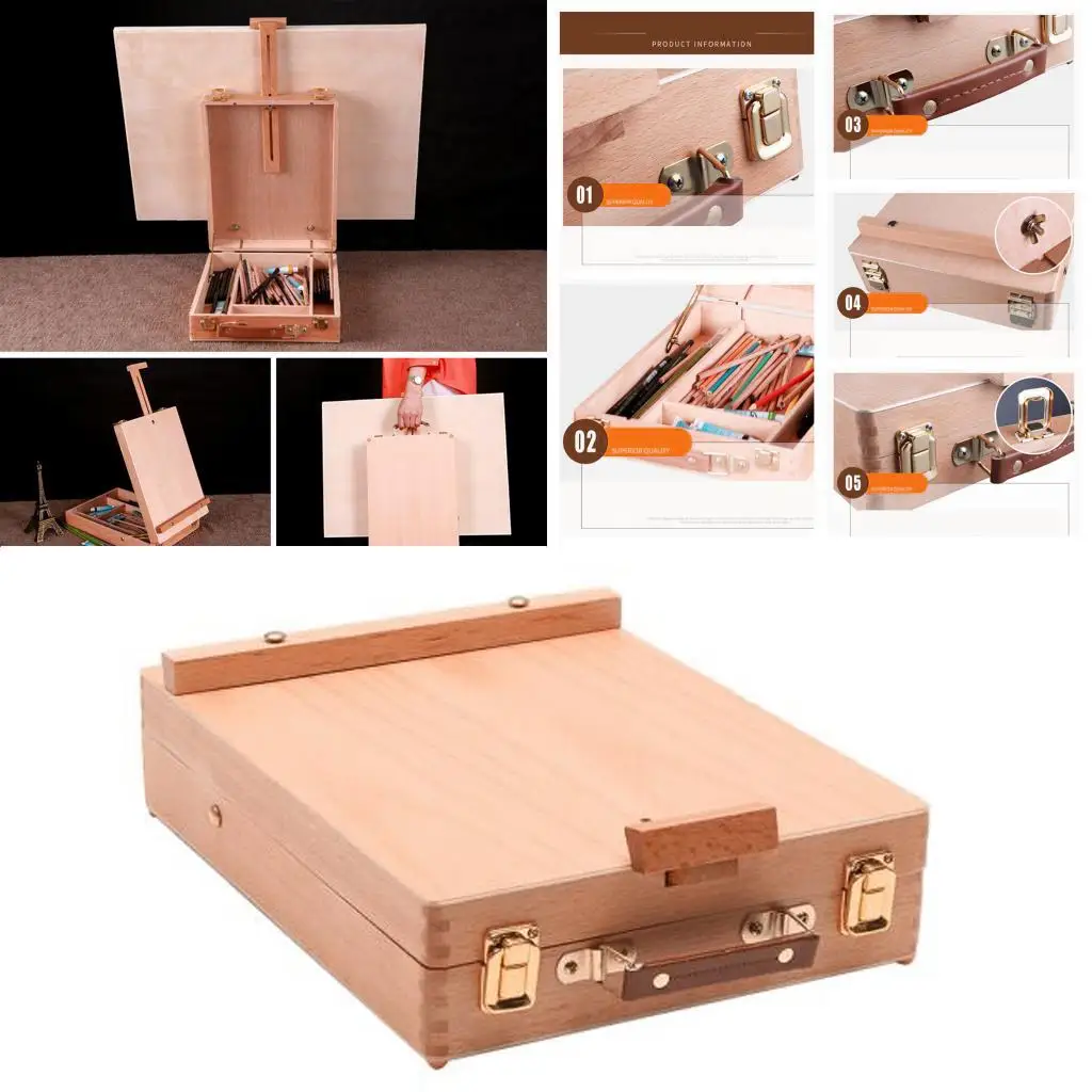 Wooden Art Easel Box for Painting with Storage Desktop Easel for Drawing for Student Art Supplies Beginner Professionals