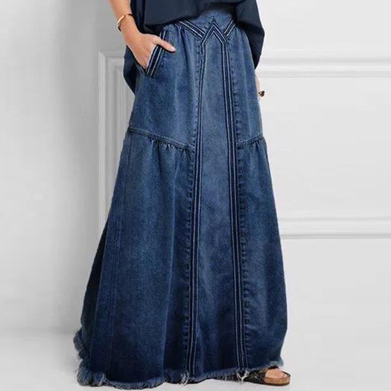 maxi en denim pour falda longue jupe jean