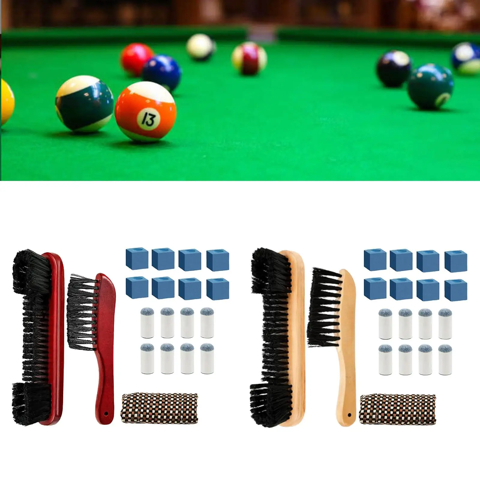 19 in 1 Billiards Pool Table and Rail Brush Set Cleaning Tool Cue Tips Replacements Wipe Pool Snooker Accessories