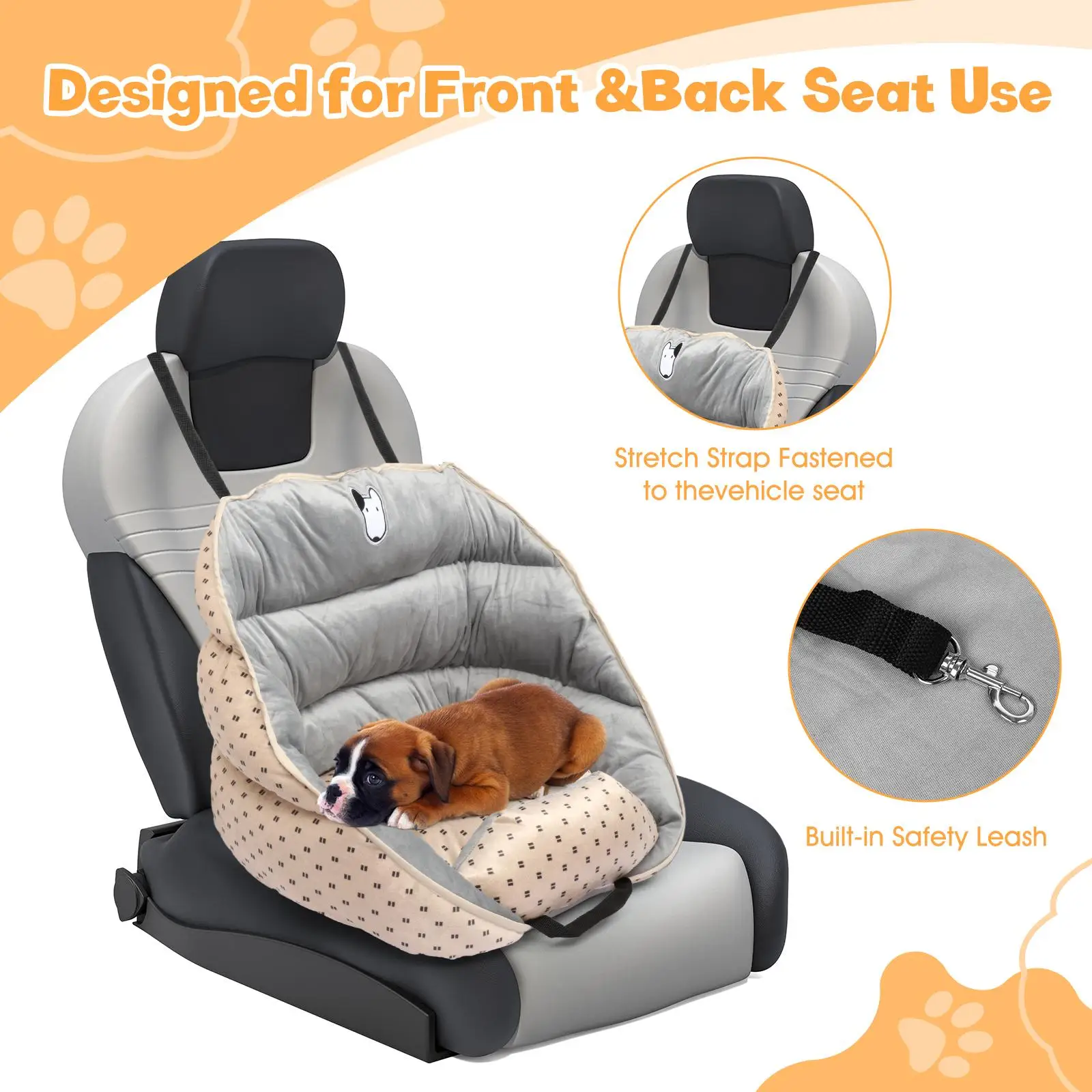 Dog Car Seat Comfortable Protection Travel Bed for Front Seat Nest Booster Seat