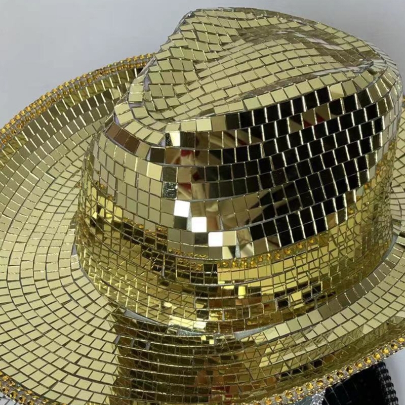 Reflektierender Cowboyhut mit verspiegelter Glitzer-Disco-Kugel, glänzend für Junggesellenabschied – Detail 10